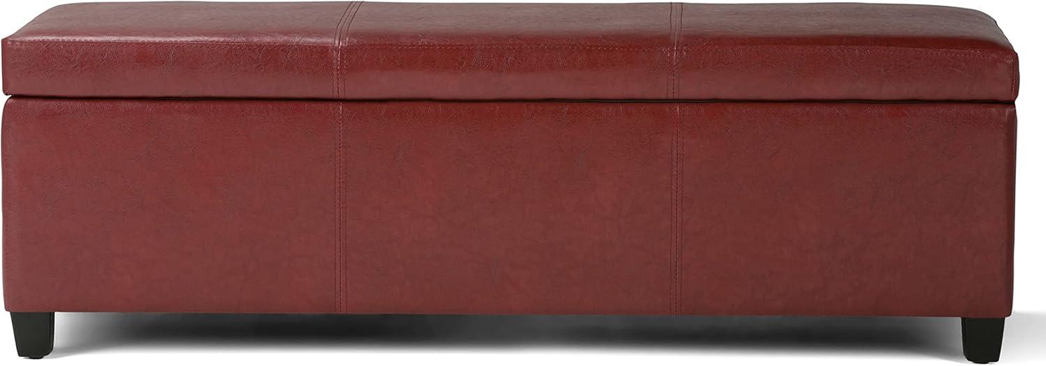 Avalon Red Faux Leather 48" Rectangular Storage Ottoman Bench