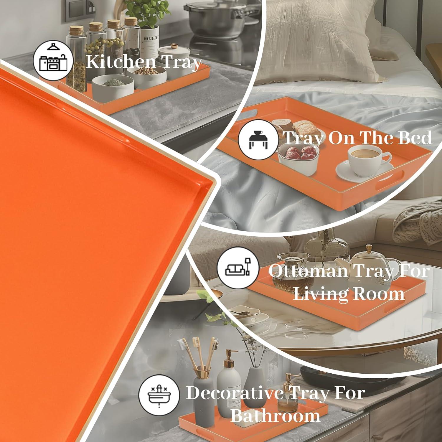 Bright Orange Acrylic Rectangular Serving Tray with Handles