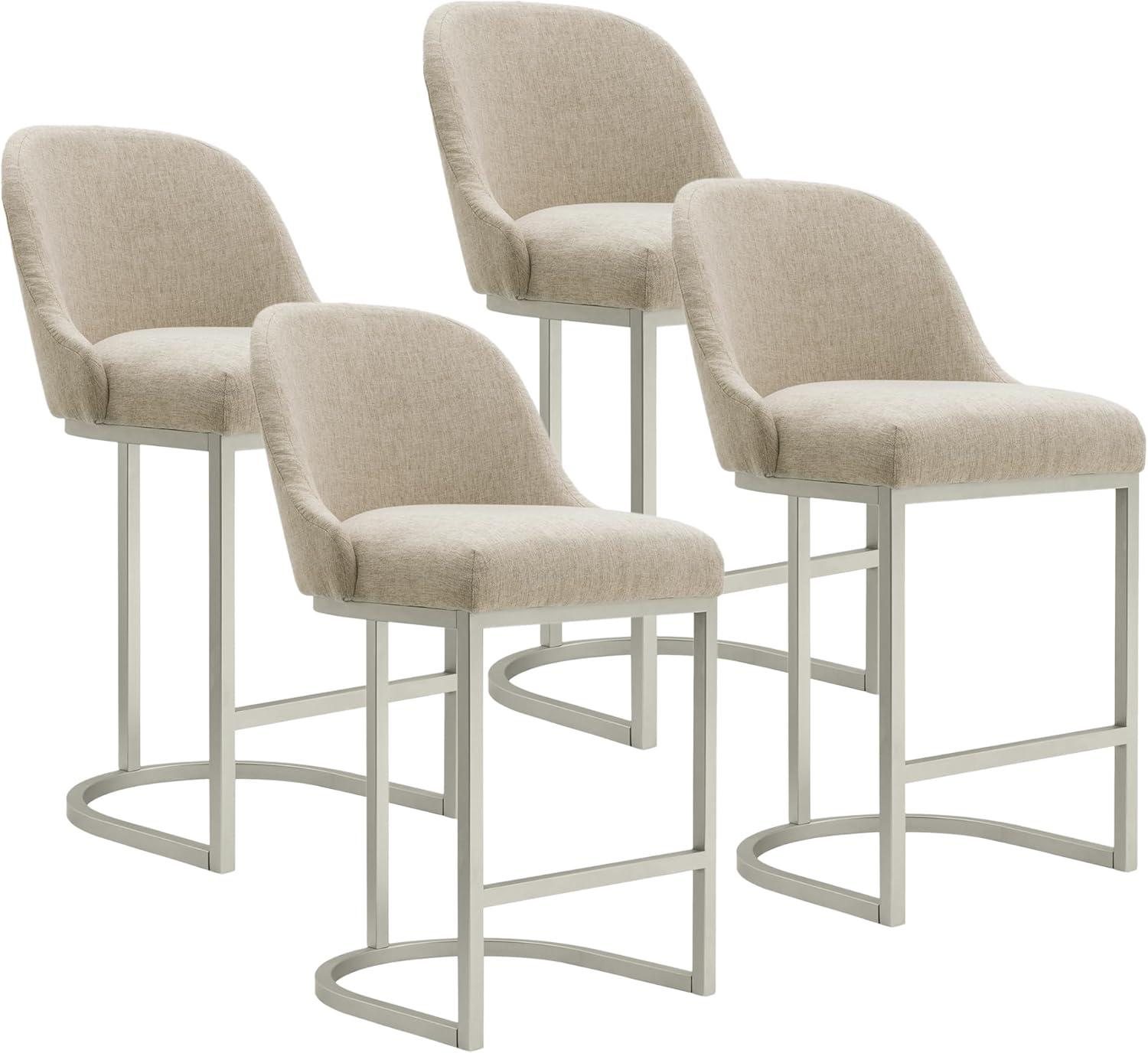 Leick Home Barrelback Counter Stool with Oatmeal Seat and Pewter Metal Base, Set of 4