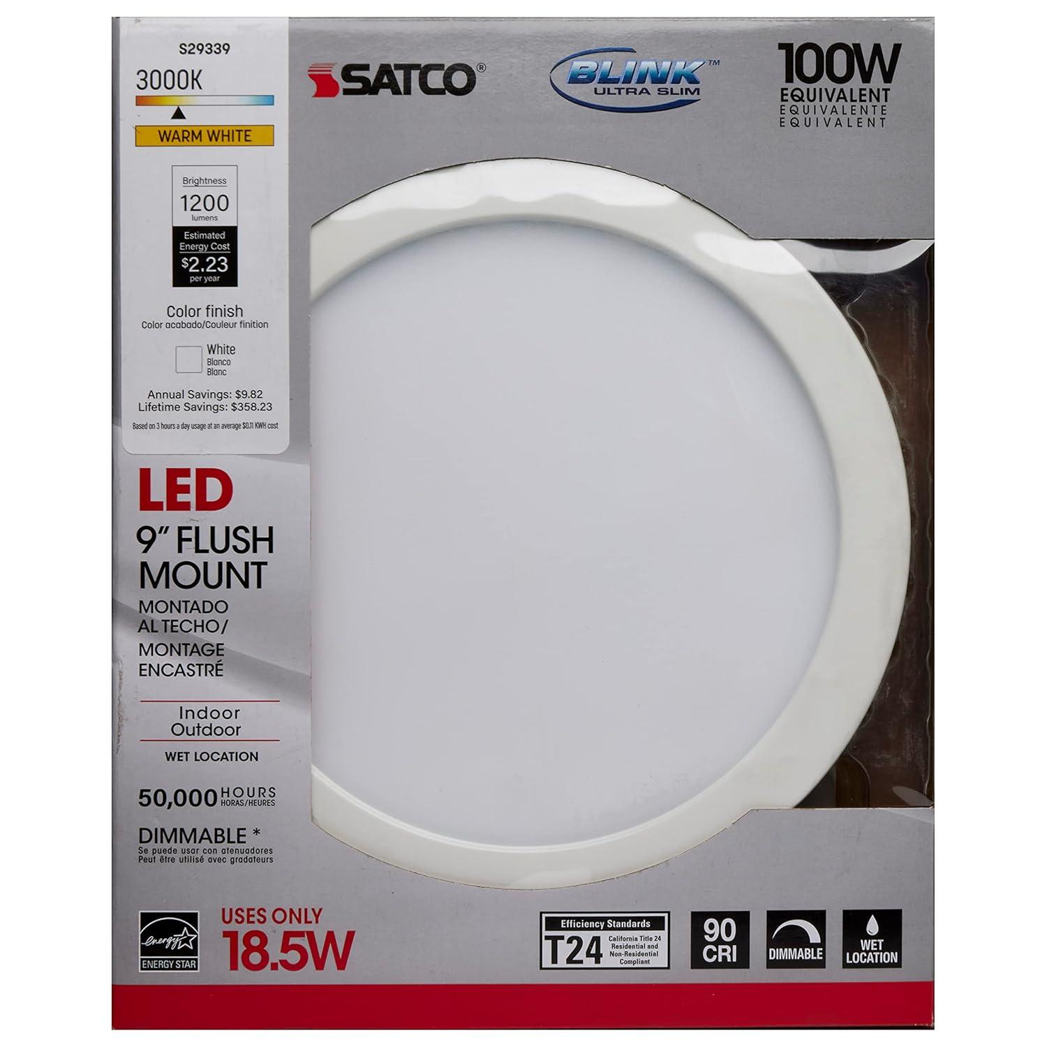 Satin White 9" LED Flush Mount with Brushed Nickel Finish
