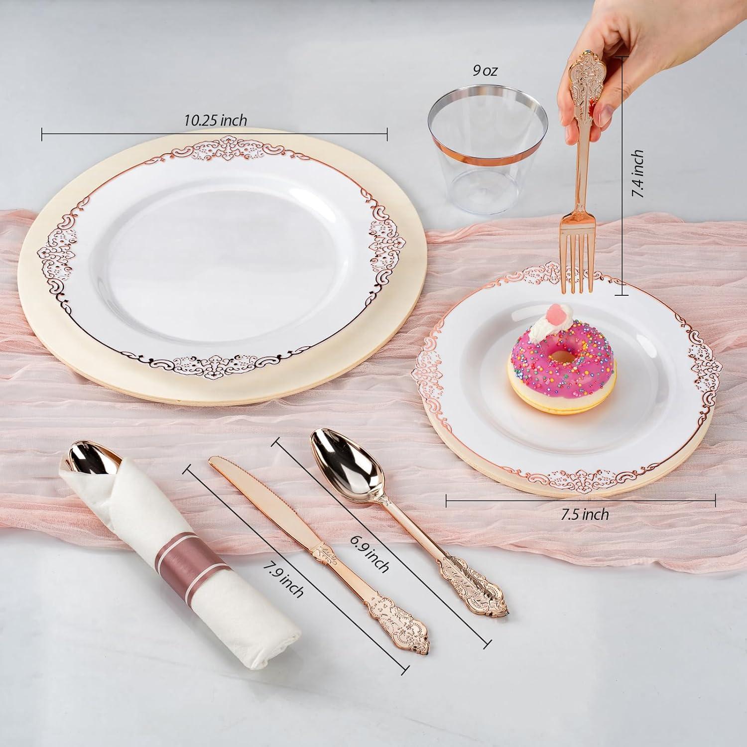 Rosdorf Park Plastic Plates,Disposable,Party,Thanksgiving,350PCS,100 Rim Plates,50 ware,50Napkins