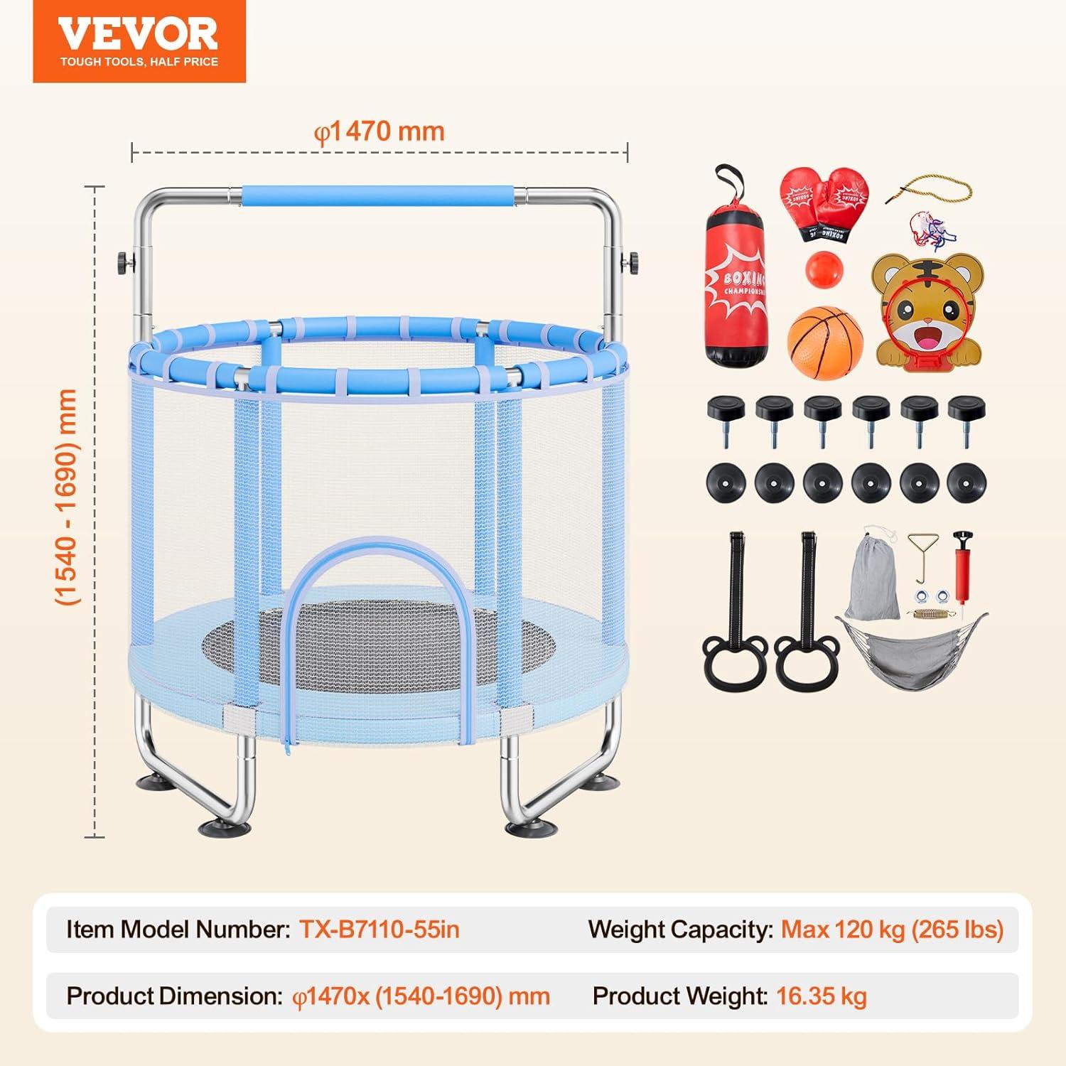 VEVOR 55" Trampoline for Kids Mini Toddler Trampoline with Net Indoor Outdoor