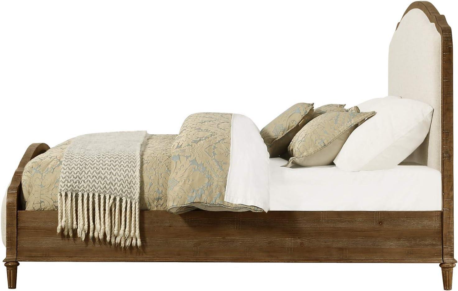 Madrona Burke Cream Queen Bed with Weathered Wood Framing, Headboard And Footboard Panels