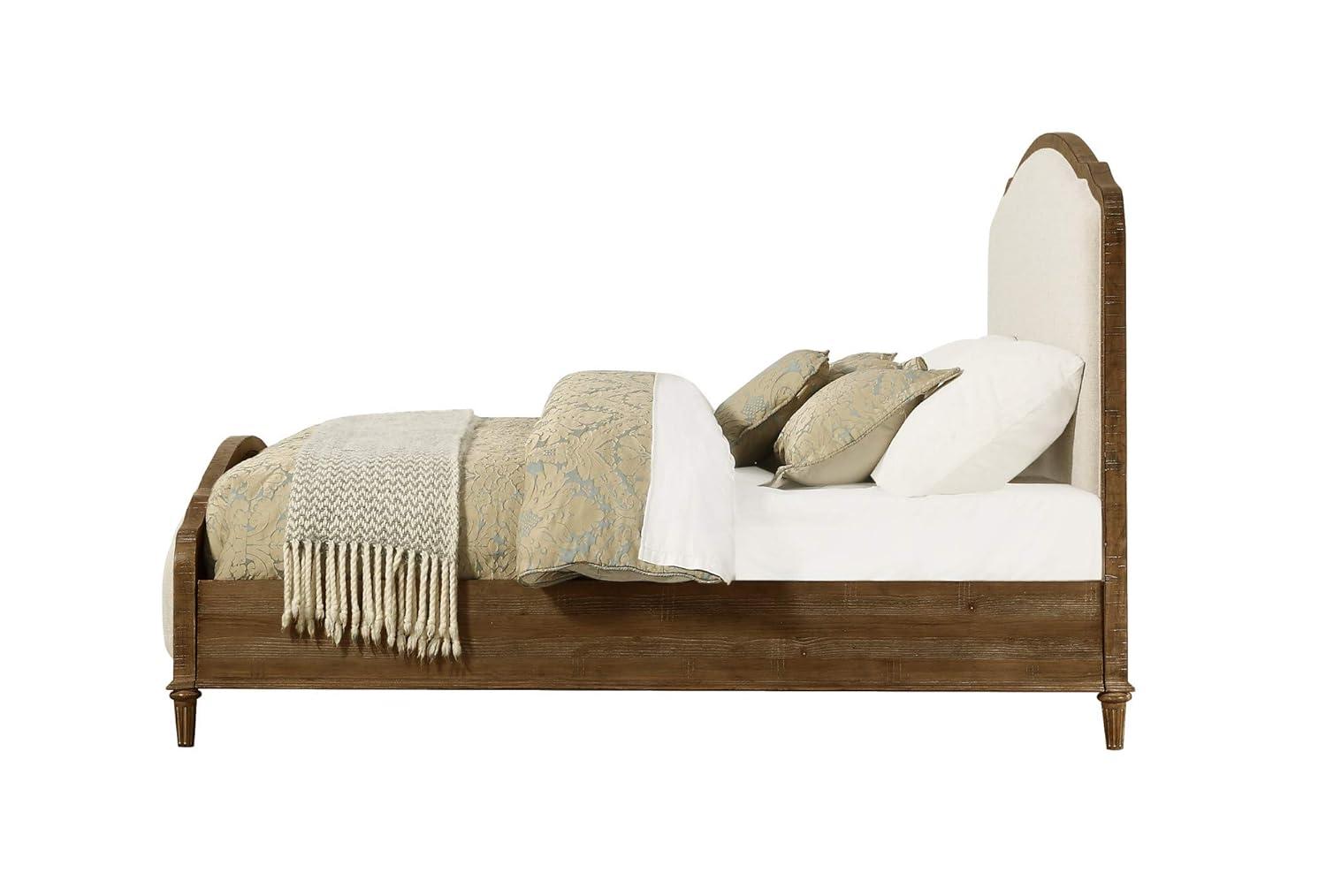 Madrona Burke Cream Queen Bed with Weathered Wood Framing, Headboard And Footboard Panels