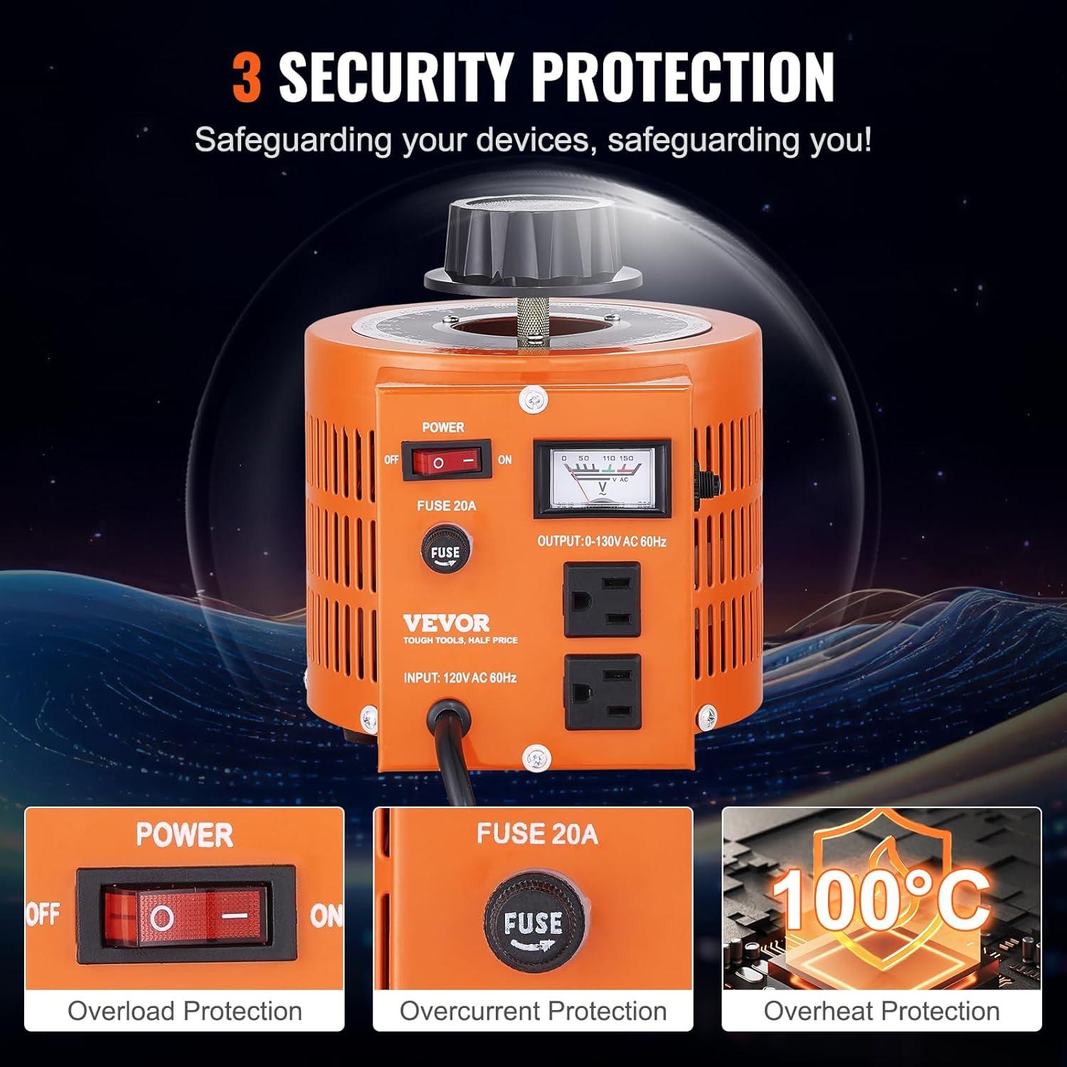 VEVOR VEVOR 500VA Auto Variable Voltage Transformer, 15.3 Amp, 110V Input 0-130V Output AC Voltag KBBYQZZBS5002NBX7V1