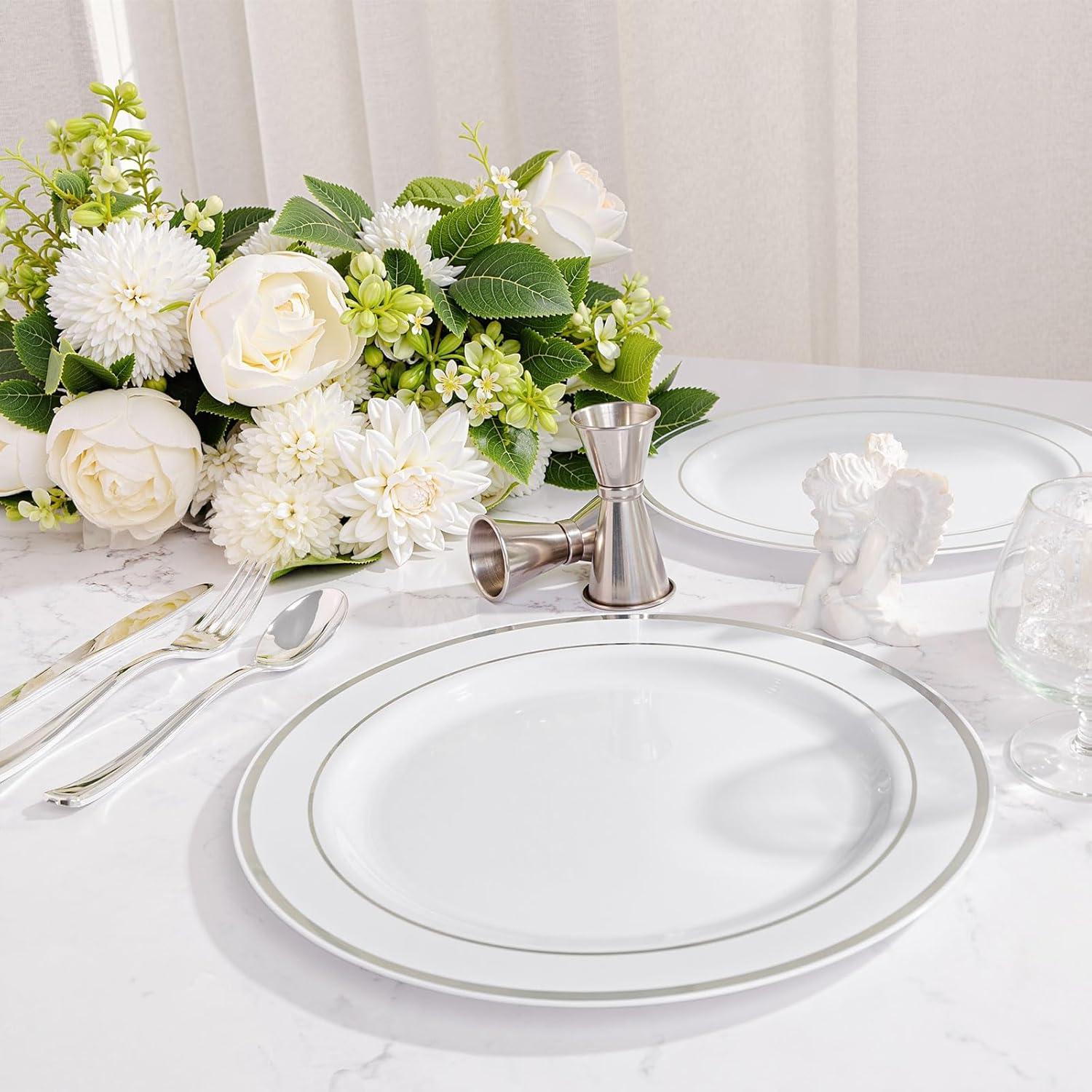 WELLIFE Silver Plastic Dinner Plates 72 Pieces, 10.25" Silver Disposable Plates, Premium Hard Plastic Lunch Plates, Ideal for Wedding and Party