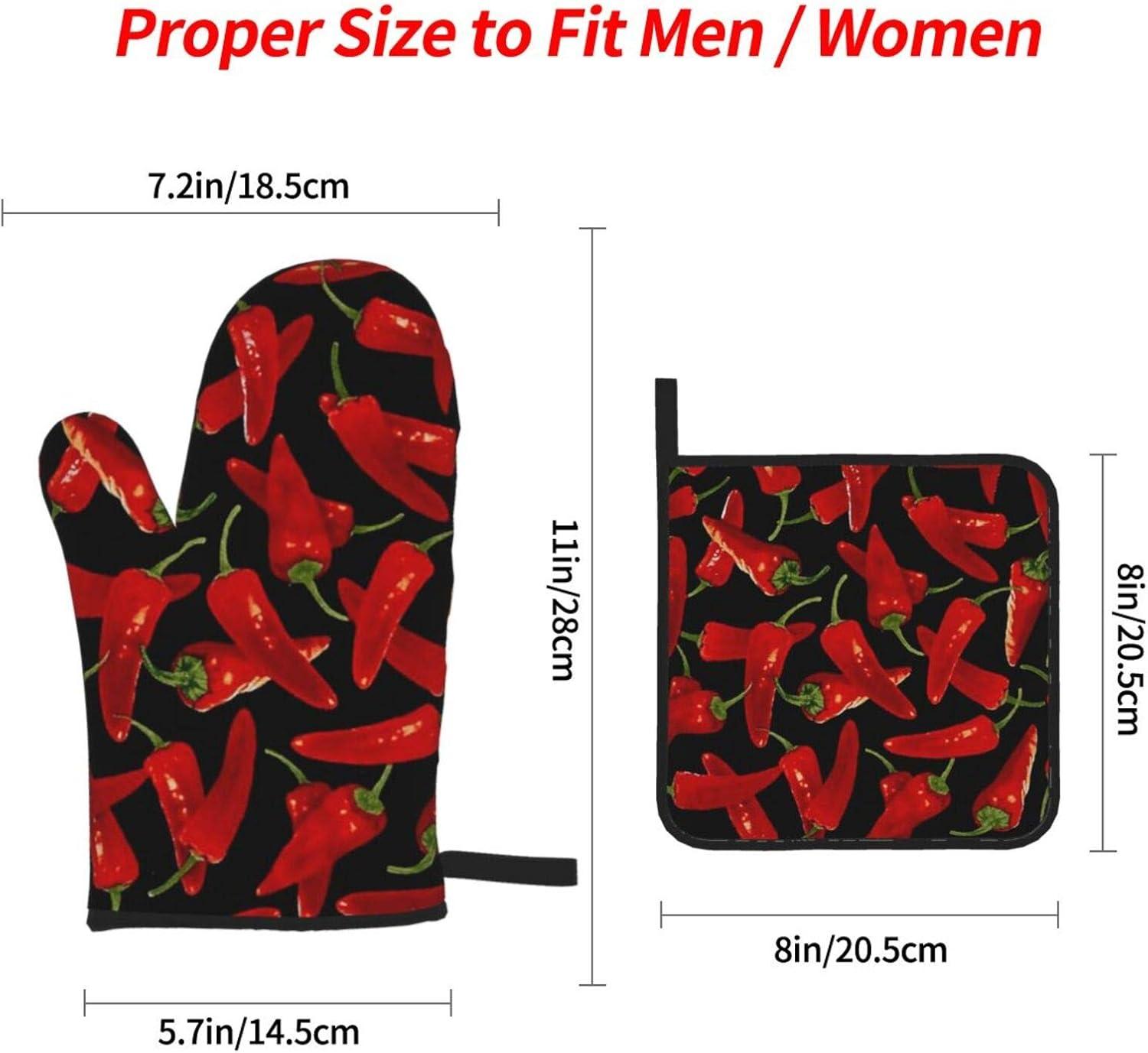 Chili Peppers Black and Red Polyester Oven Mitts and Pot Holders Set