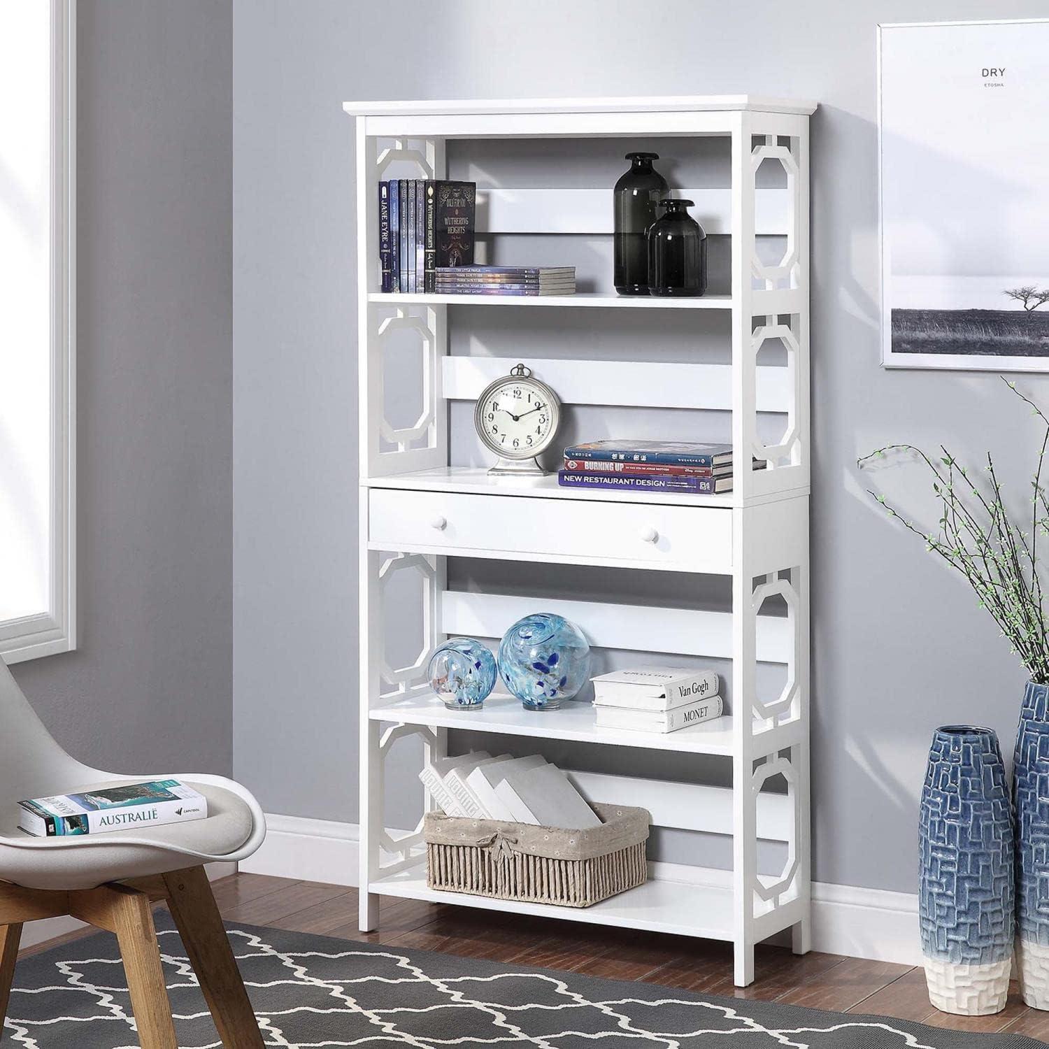 Omega White 5-Tier Bookcase with Spacious Drawer