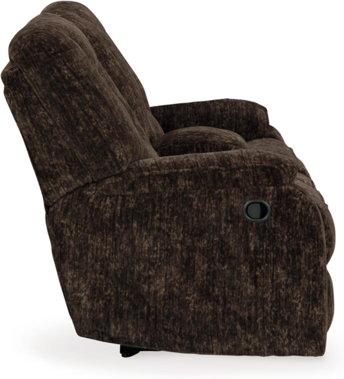 Brown Velvet Manual Reclining Loveseat with Storage and Cup Holders