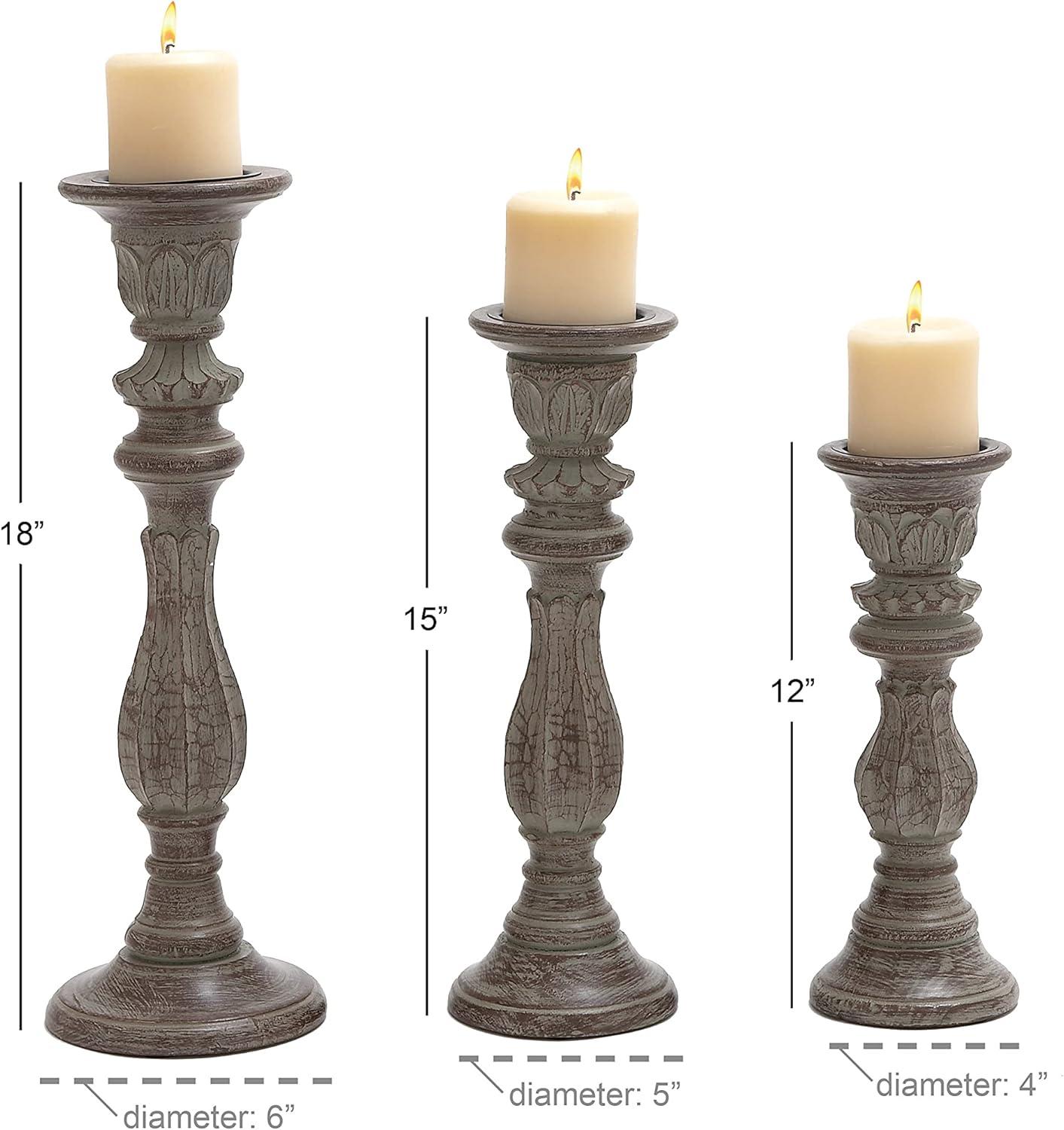 DecMode 3 Candle Brown Mango Wood Candle Holder, Set of 3