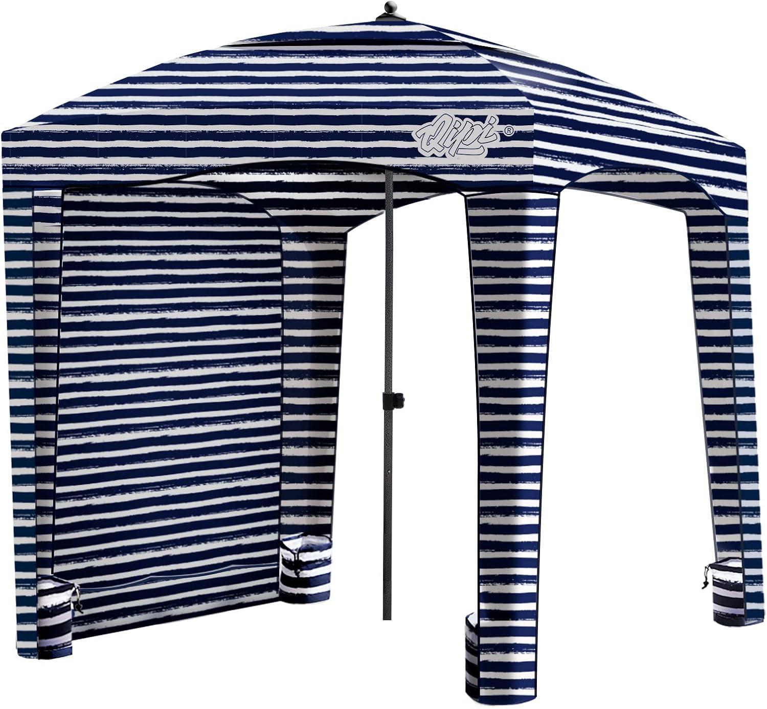 Navy and White Striped Portable Beach Cabana with UV Protection