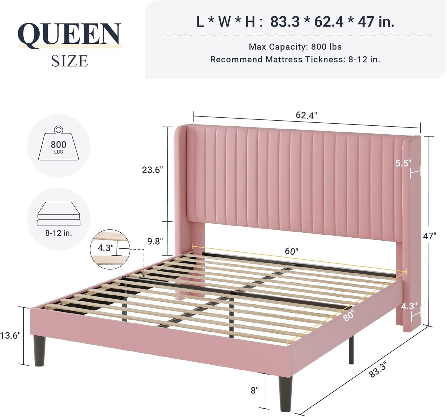 Willa Arlo™ Interiors Candler Velvet Upholstered Platform Bed with Wingback Headboard and Wooden Slats