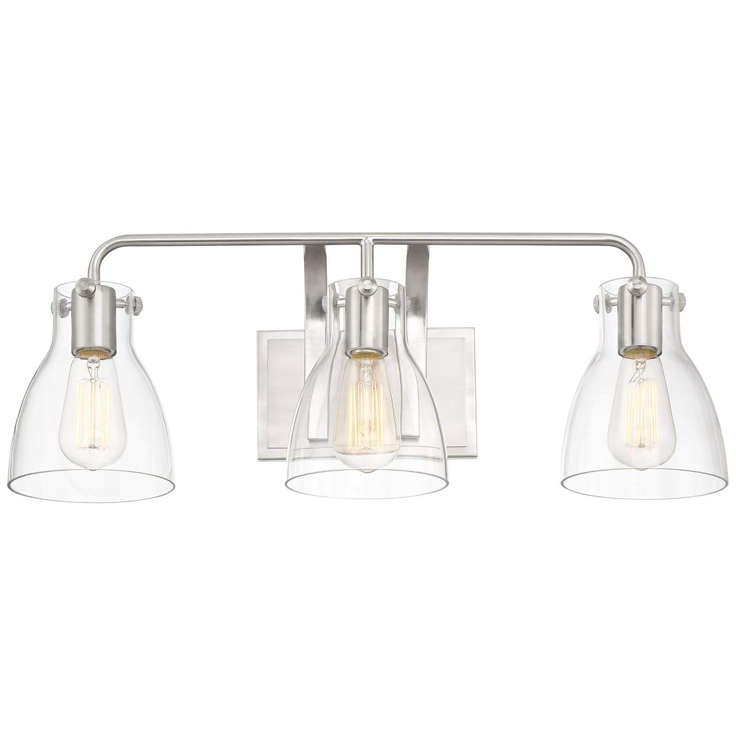 Possini Euro Design Cyn Modern Wall Light Brushed Nickel Hardwire 23 3/4" 3-Light Fixture Clear Glass for Bedroom Bathroom Vanity Living Room Hallway