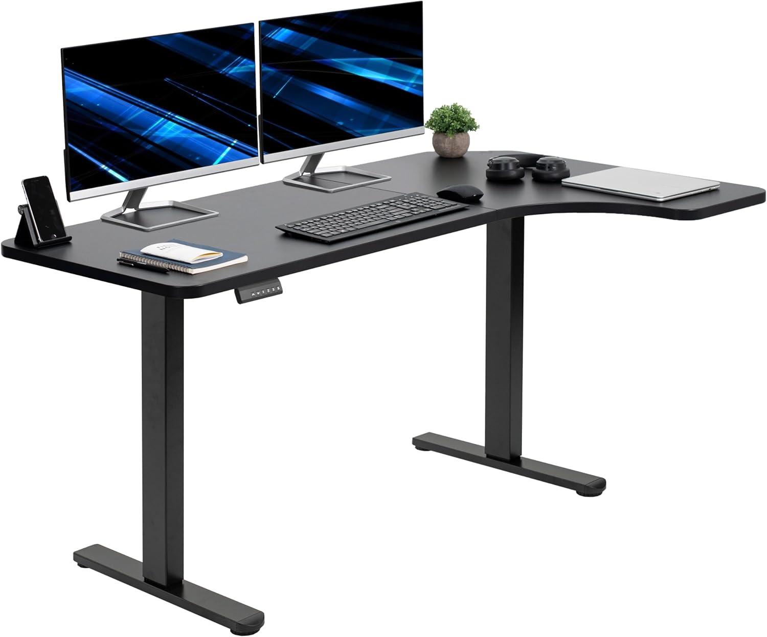 VIVO Black Electric 58" x 35" Dual Motor Standing Corner Desk, DESK-KIT-E2RB