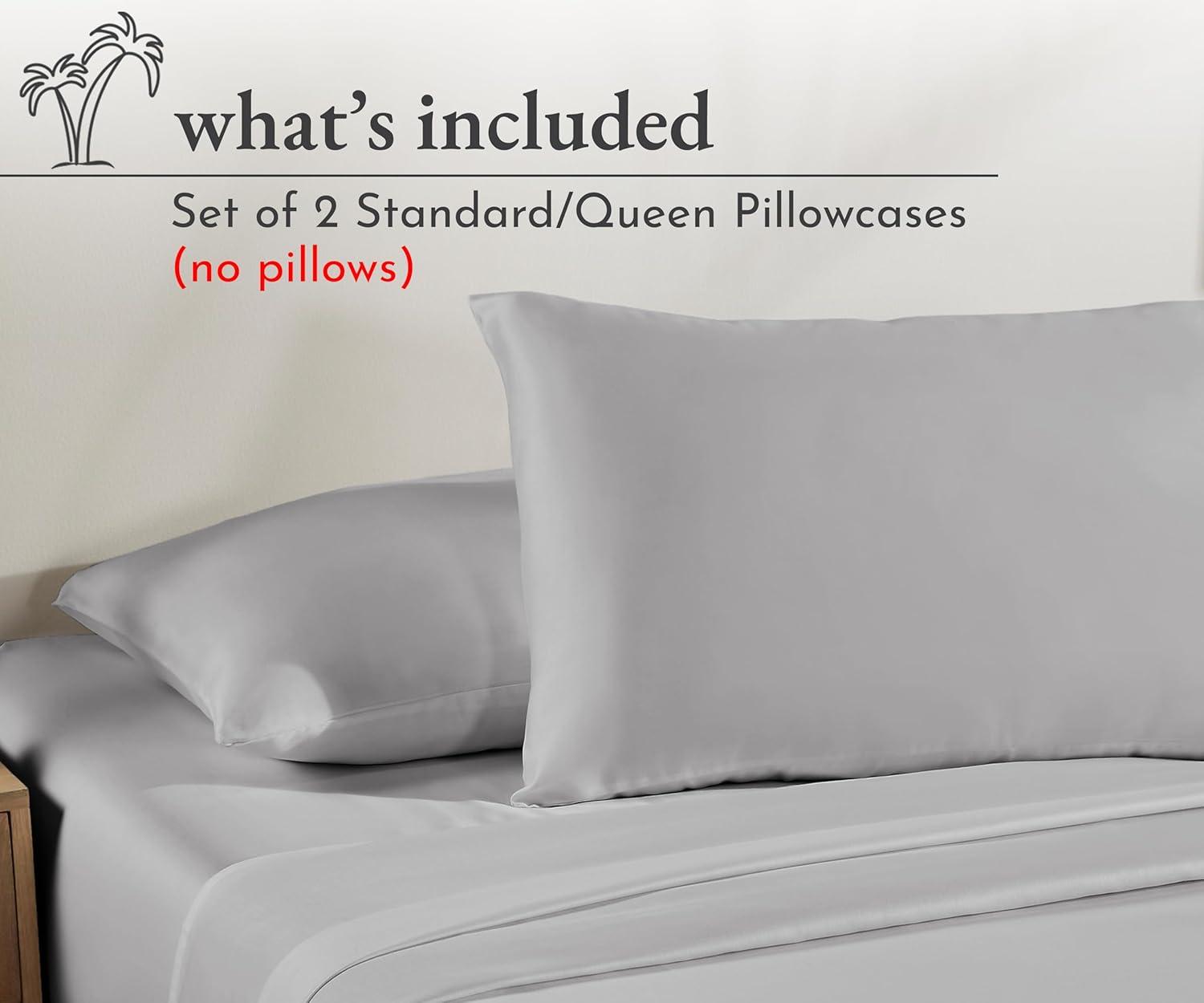 100% Cotton Light Gray Pillow Cases Standard Size / Queen Size Set of 2 Soft & Cooling Sateen Weave by California Design Den