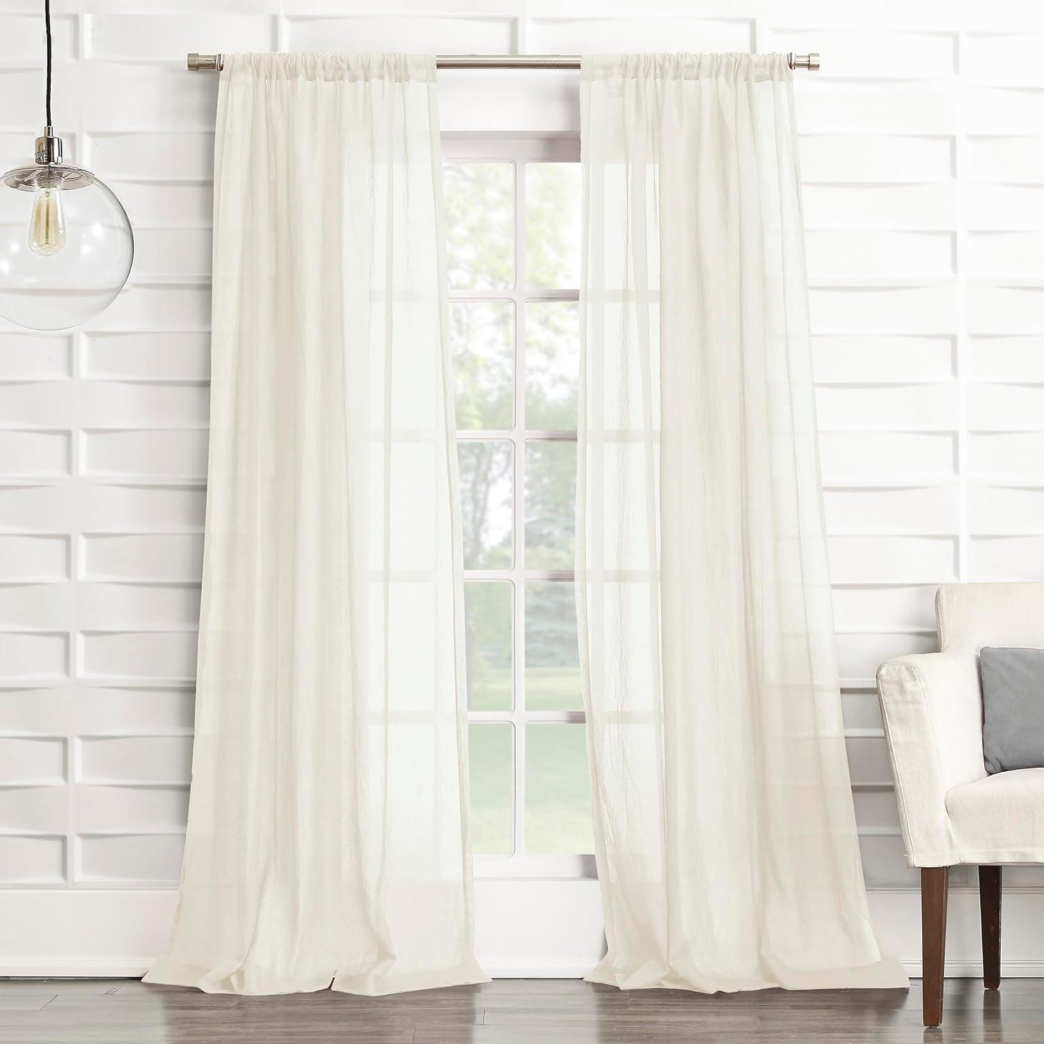 50"x84" No. 918 Sheer Avril Crushed Texture Rod Pocket Curtain Panel Cream: Modern Sheer Curtain Panel, Polyester