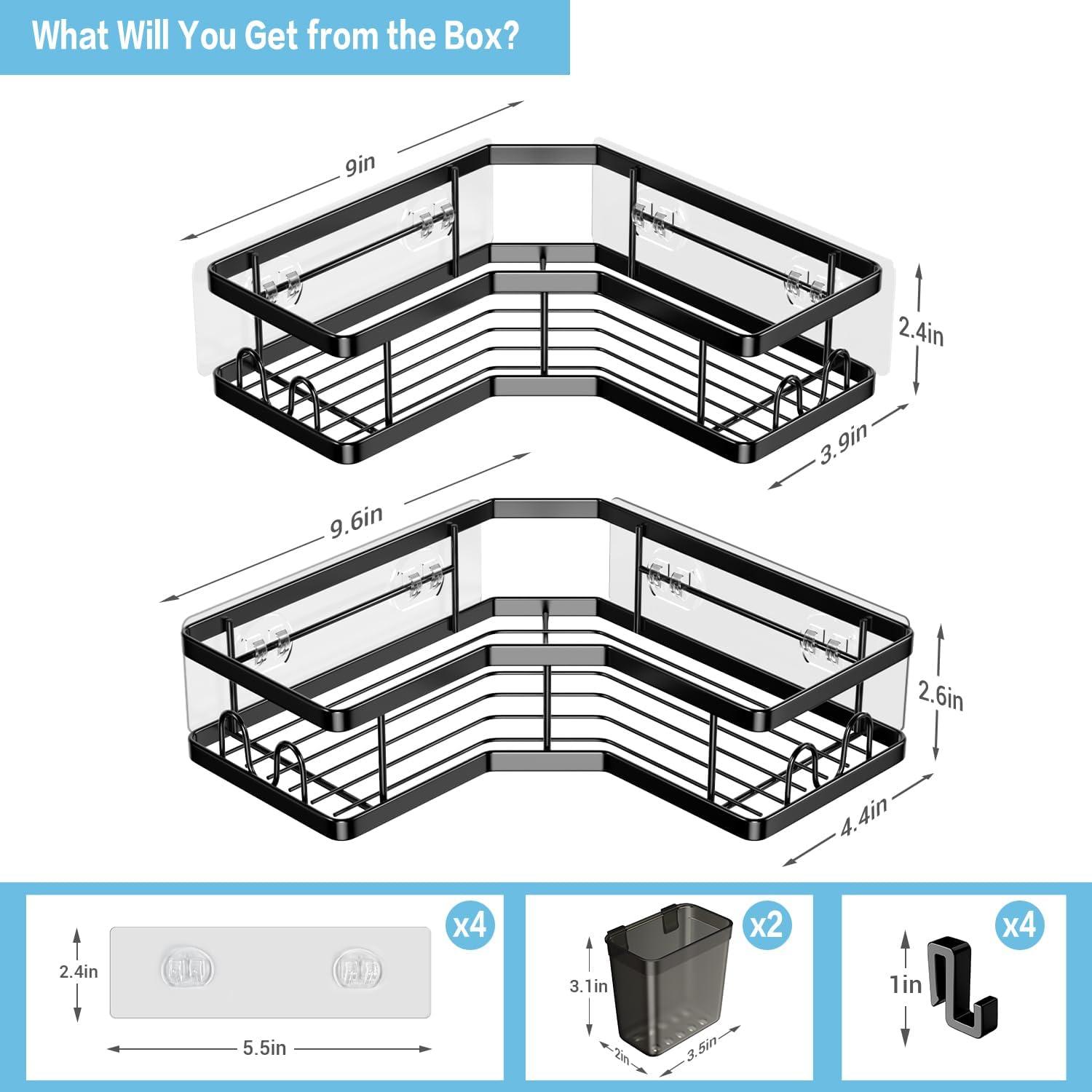 Corner Shower Caddy 2 Pack Organizer Shelves No Drilling Stainless Steel with Hooks&Toothpaste Holder