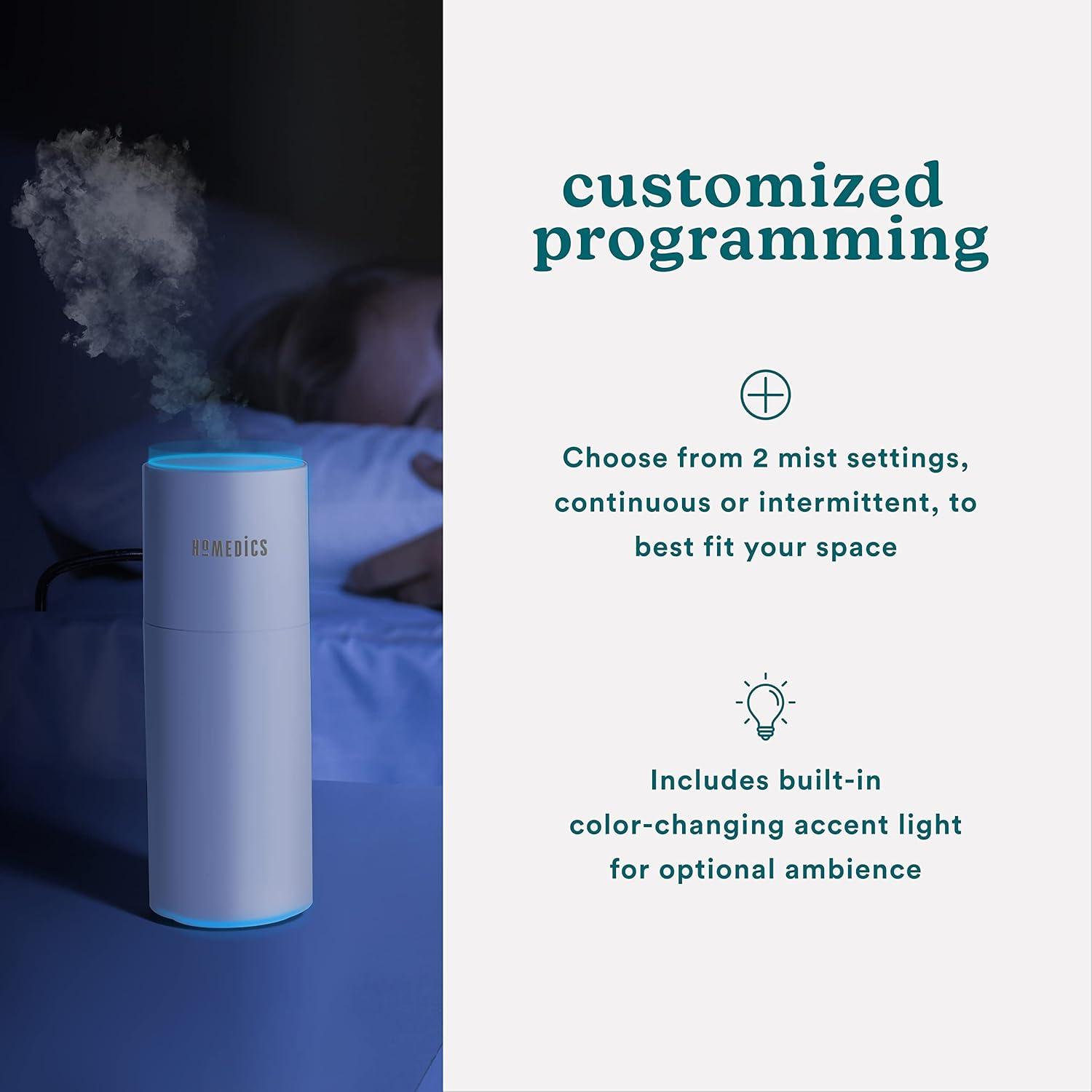 Homedics Portable Ultrasonic Humidifier, Cordless, Desktop, Travel, up to 10-Hour Runtime, Visible Quiet Cool Mist, White