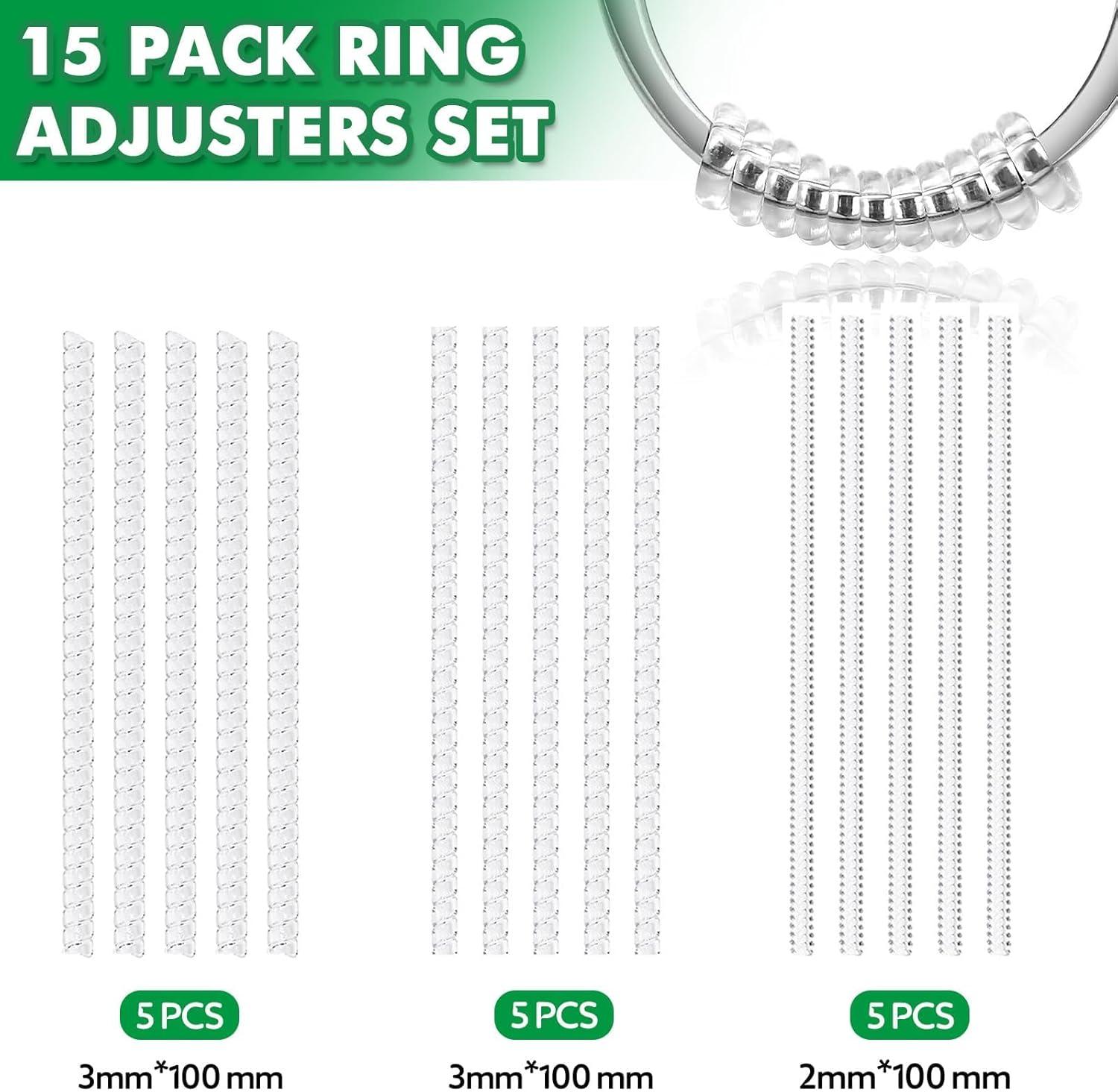 Anpro 15 Pack Ring Size Adjuster- with 3 Sizes Clear Ring Sizer Resizer Fit for Loose Rings-Spiral Silicone Tightener Set with Polishing Cloth(Please See The Below Picture for The Steps)