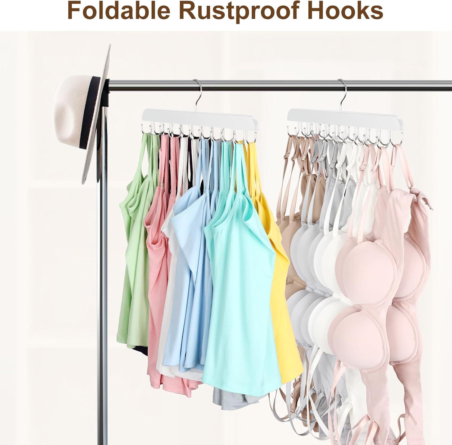 Resovo Bra Hanger for Closet, Tank Top Hanger 20 Hooks Capacity Foldable Wood Space Saving Hanger Closet Organizers and Storage for Dorm & Apartment for Tank Top, Bra, Scarf etc.