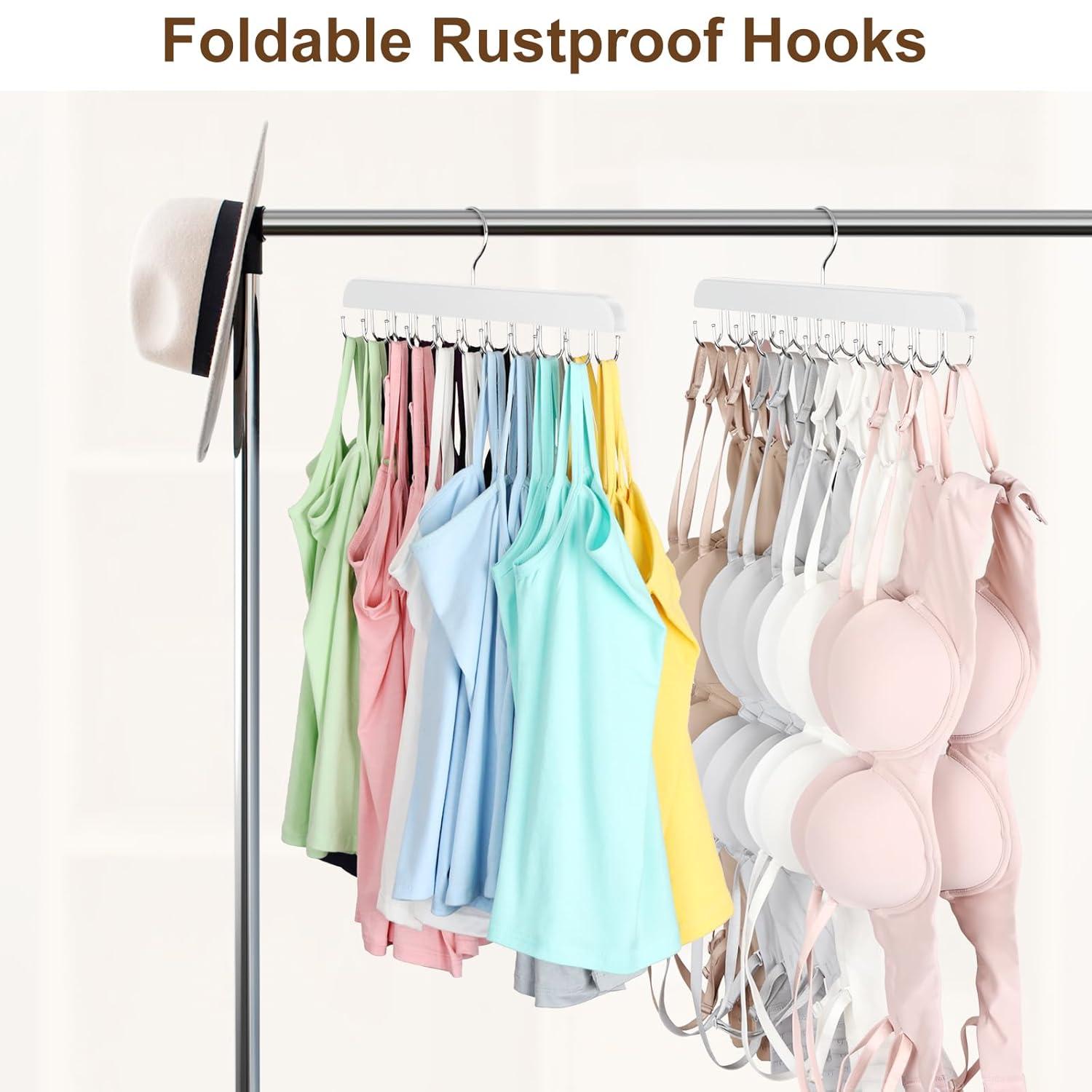 Resovo Bra Hanger for Closet, Tank Top Hanger 20 Hooks Capacity Foldable Wood Space Saving Hanger Closet Organizers and Storage for Dorm & Apartment for Tank Top, Bra, Scarf etc.