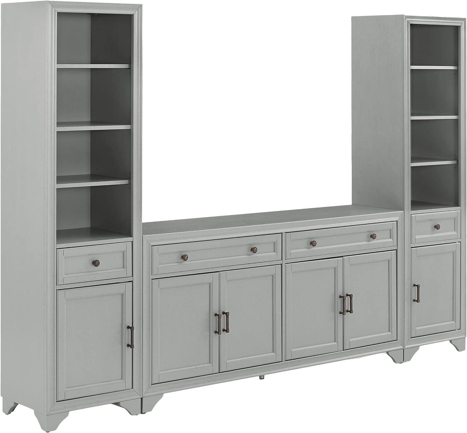 Distressed Gray Farmhouse 3-Piece Entertainment Set with Cabinet Storage