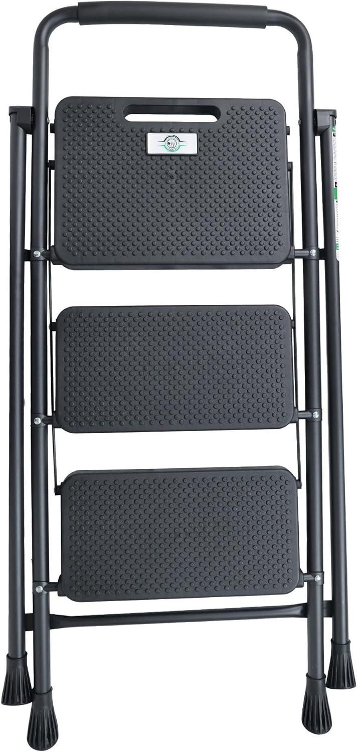 Folding Step Stool with Wide Anti-Slip Pedal, ​330​lbs Sturdy Steel Ladder, 3-Step