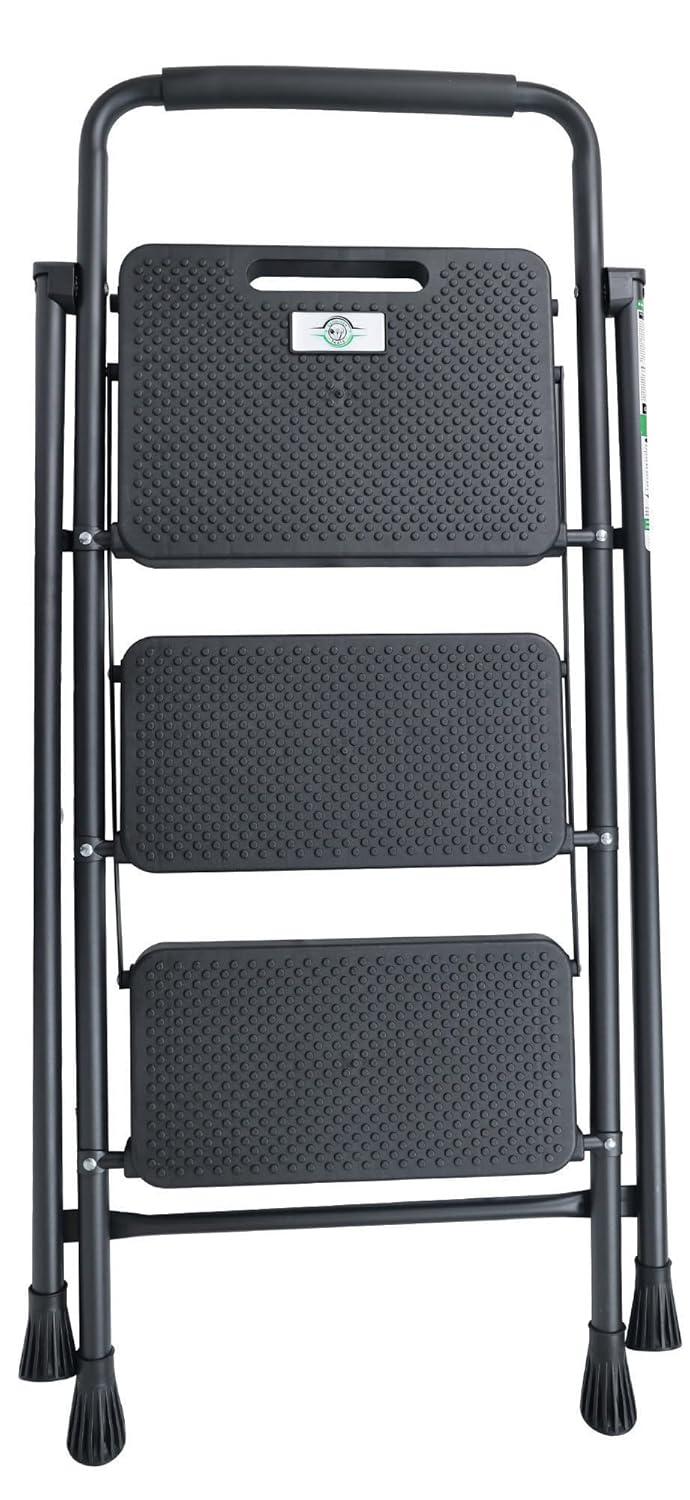 Folding Step Stool with Wide Anti-Slip Pedal, ​330​lbs Sturdy Steel Ladder, 3-Step