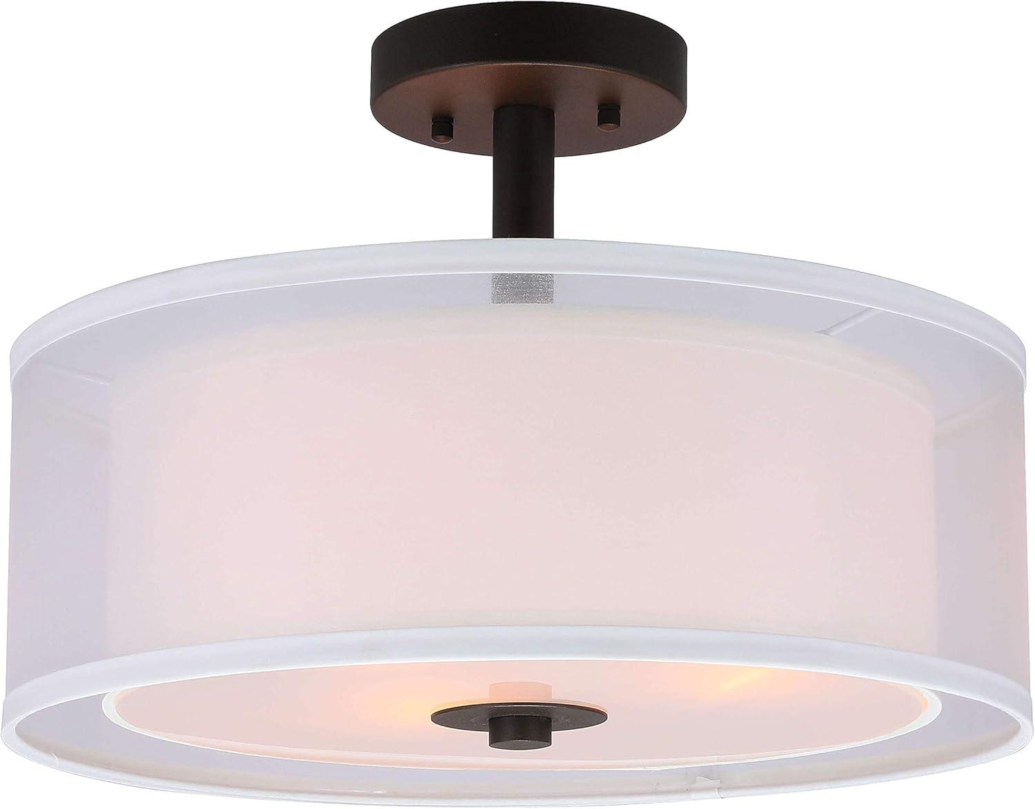 XiNBEi Lighting Semi Flush Mount Ceiling Light, 3 Light Drum Semi Flush Light, 16" Close to Ceiling Light with Fabric Shade in Dark Bronze for Living Room & Bedroom XB-SF1194-DB