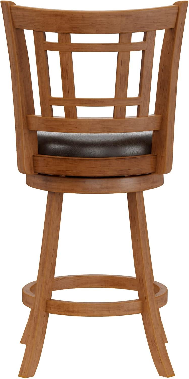 Fairfox Oak Swivel Counter Stool with Brown Faux Leather Seat