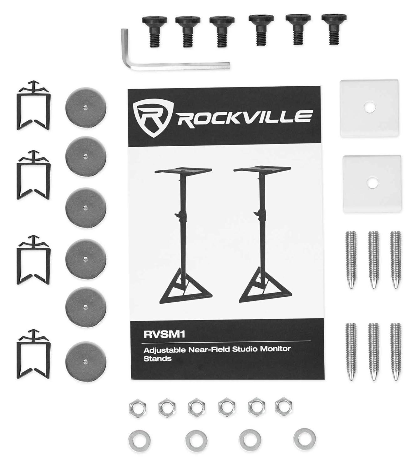Pair Rockville RVSM1 White Studio Monitor Speaker Stands w/ Adjustable Height