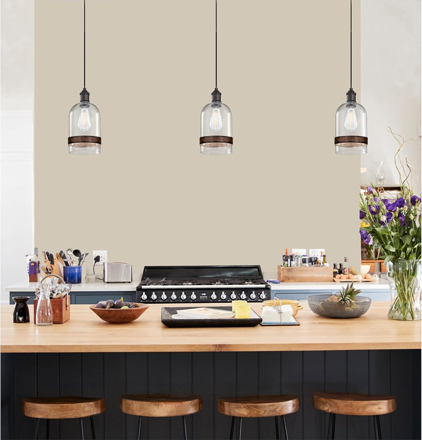 Westinghouse Lighting 6129800 Tarrant One Light Indoor Mini Pendant with Barnwood Band, Black-Bronze & Clear Seeded Glass