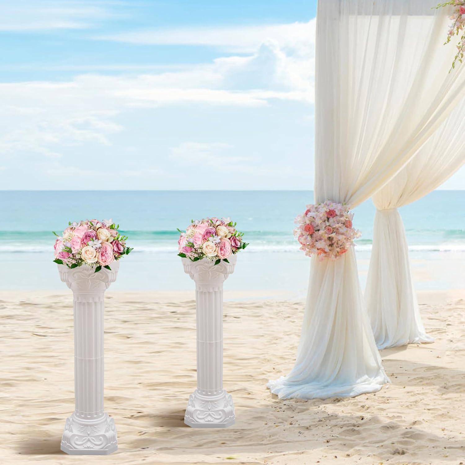 Roman Columns Plastic Wedding Stand Pillar Greek Statue Plant Stand Elegant Event Party Decorative Pedestal Flower Pot Holder Decor (4Pcs, 11.81x35.43 Inch)