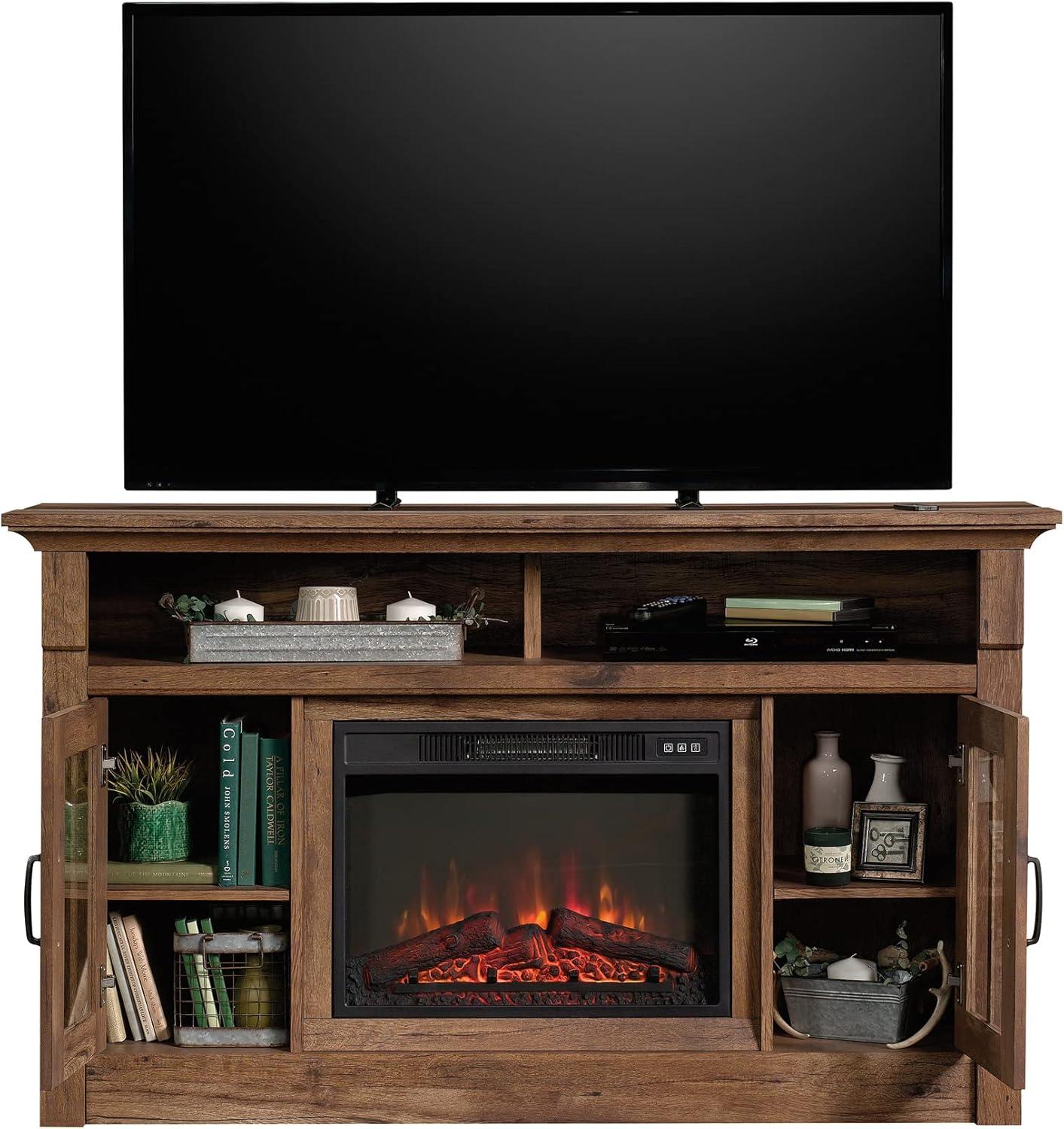 Sauder Fireplace TV Stand with Glass Doors for TVs up to 65", Vintage Oak Finish