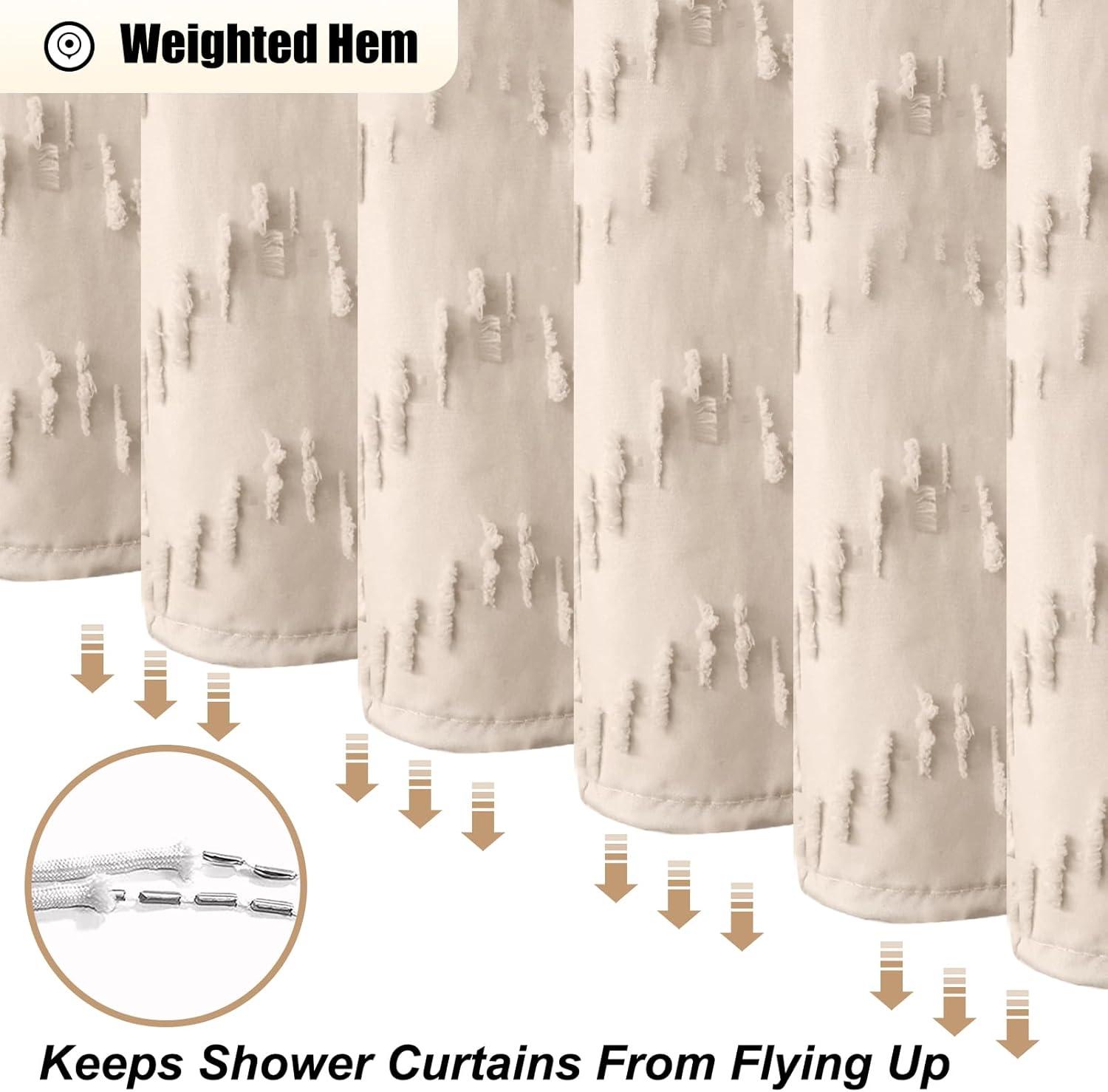 Beige Boho Shower Curtain 72 X 72 Modern Farmhouse Shower Curtain Bohemian Chic Tufted Chevron Textured Striped Minimalist Shower Curtain Woven Fabric Cute Beige/Cream Shower Curtain