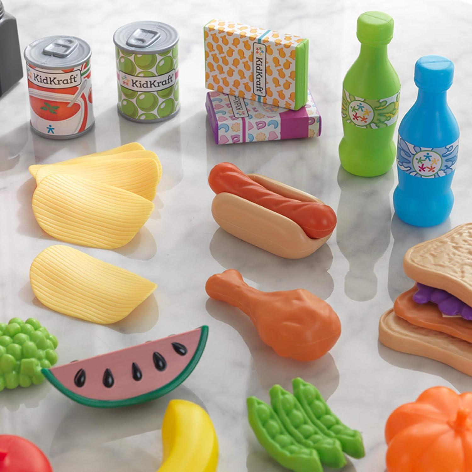 KidKraft 65-Piece Plastic Play Food Set for Play Kitchens, Fruits, Veggies, Sweets, & More