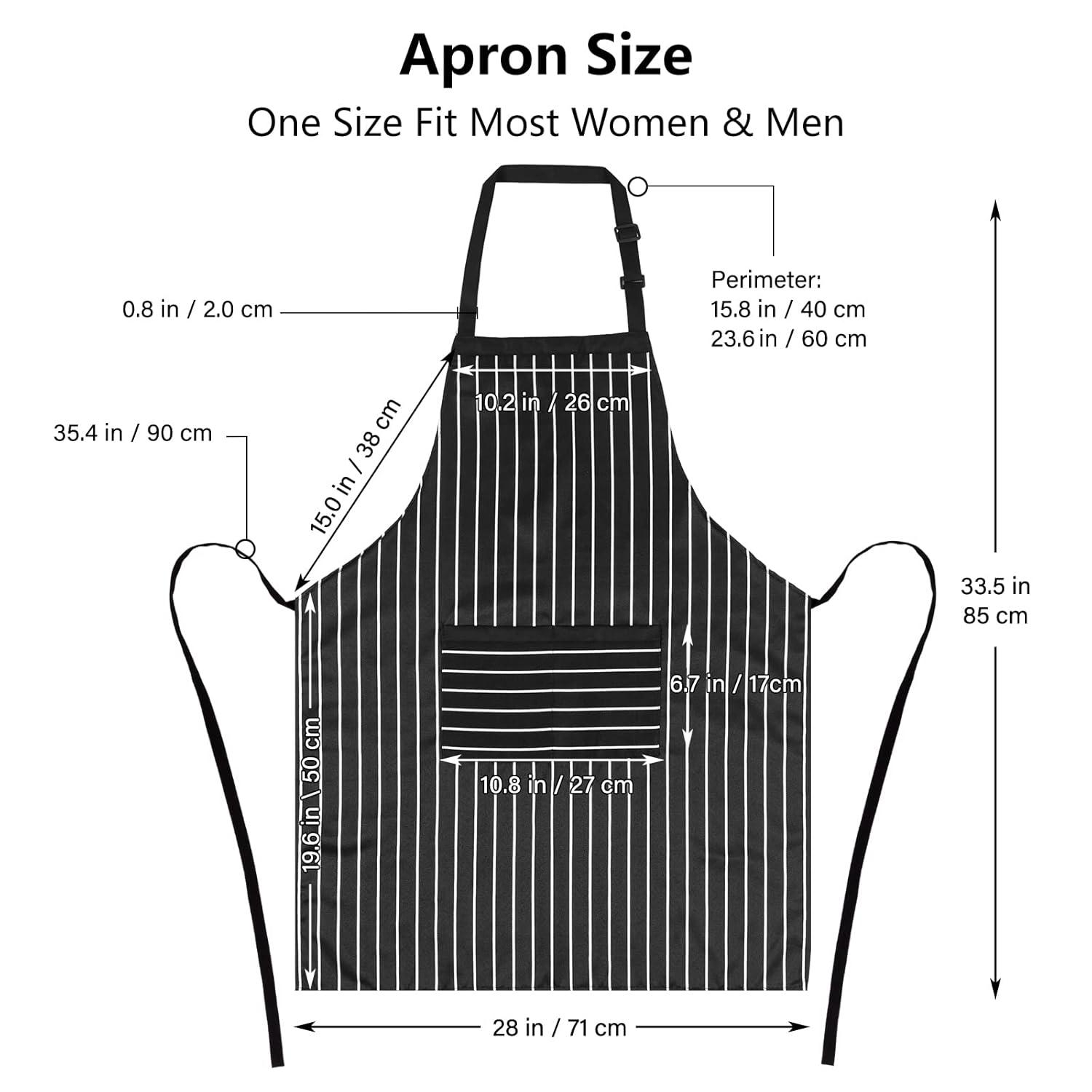 NLUS 2 Pack Cooking Aprons for Women Men with 2 Pockets, 29.5" x 26.8" (Black/Brown Stripes)