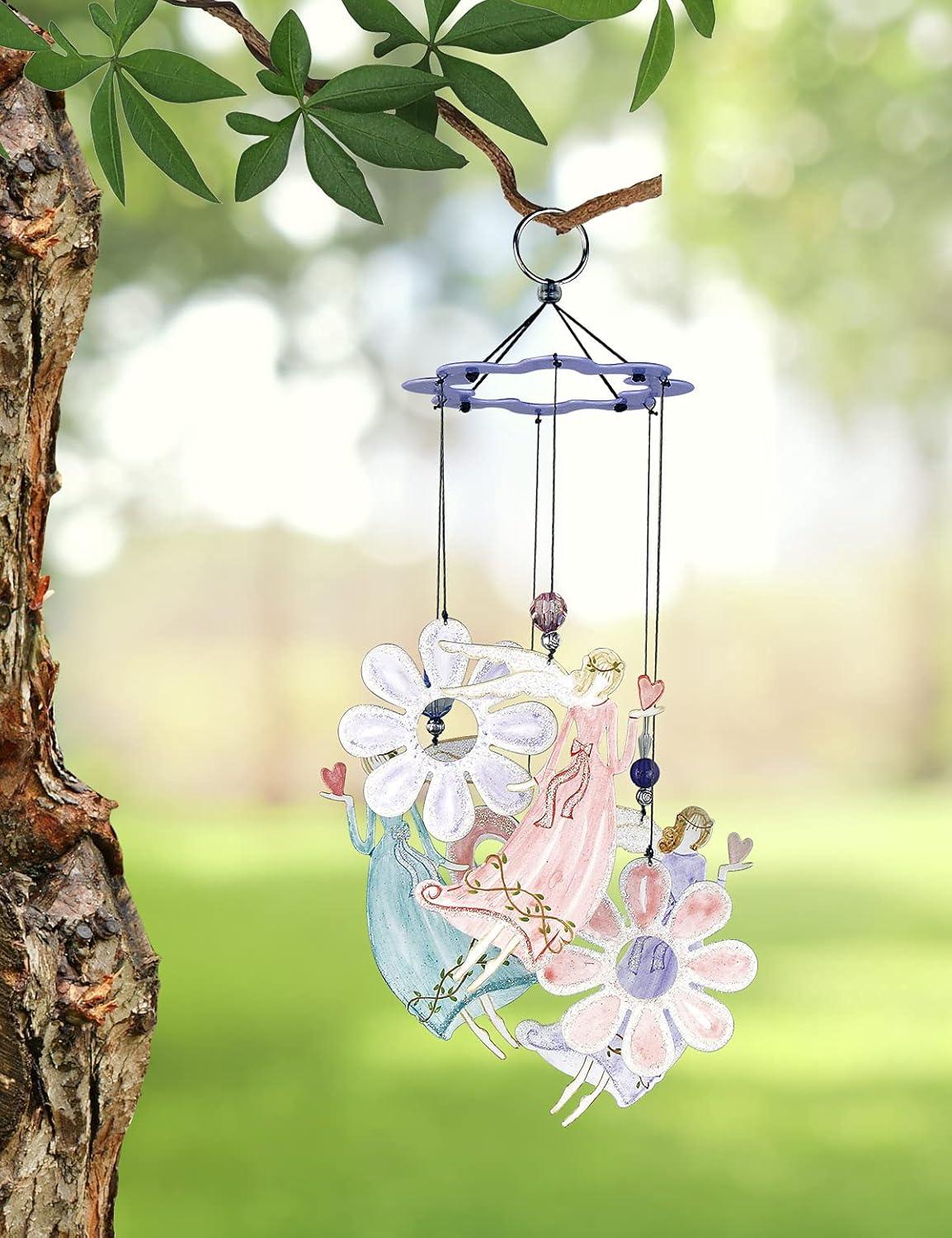 Pastel Angel and Flower Metal Garden Wind Chime