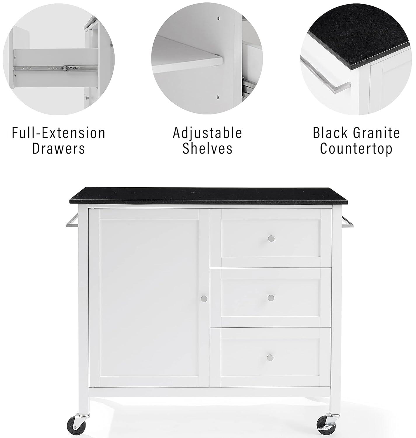 Crosley Soren Granite Top Kitchen Island/Cart Black/White: Traditional Style with Caster Wheels, Storage & Assembly Tools Provided