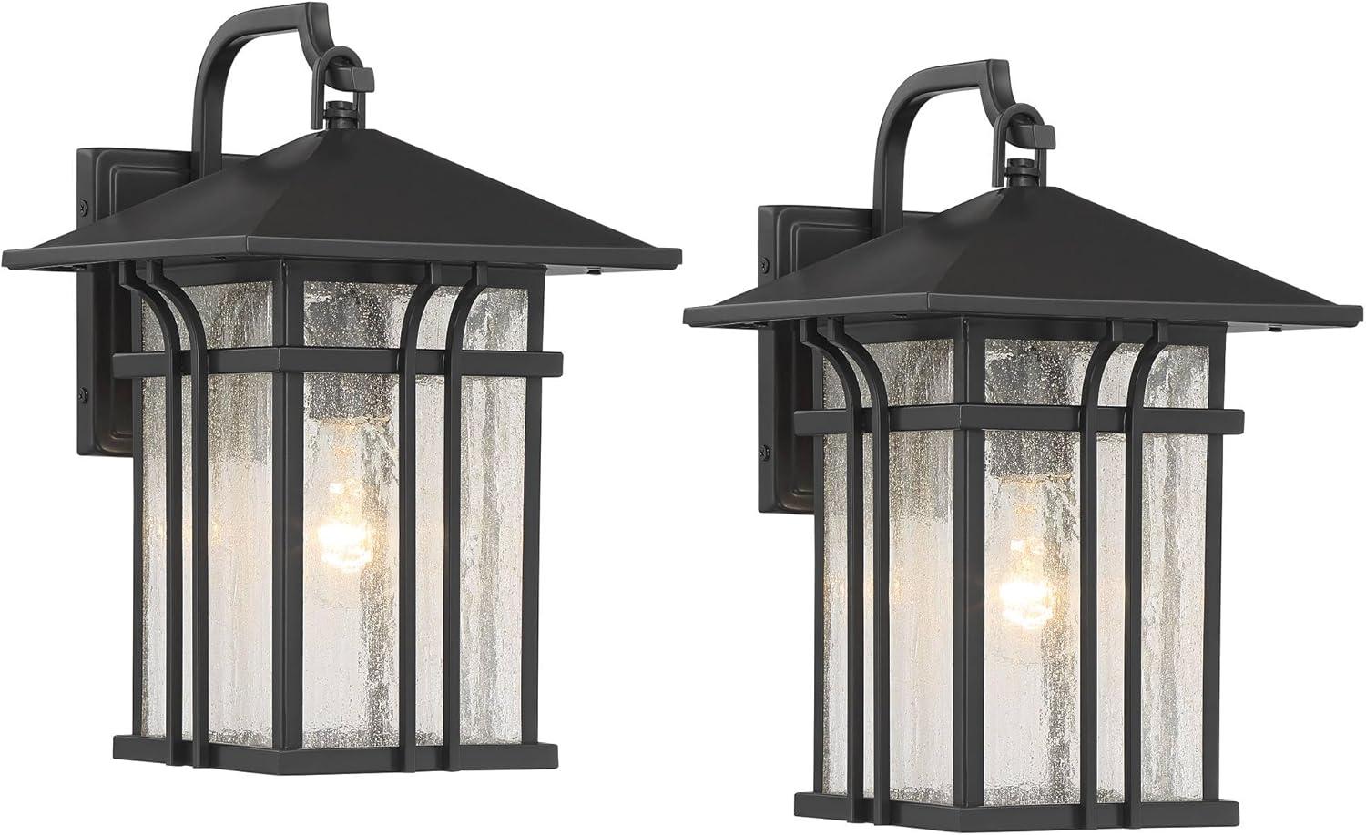 14" Bronze Mission Lantern Outdoor Wall Light Set with Glass Panels