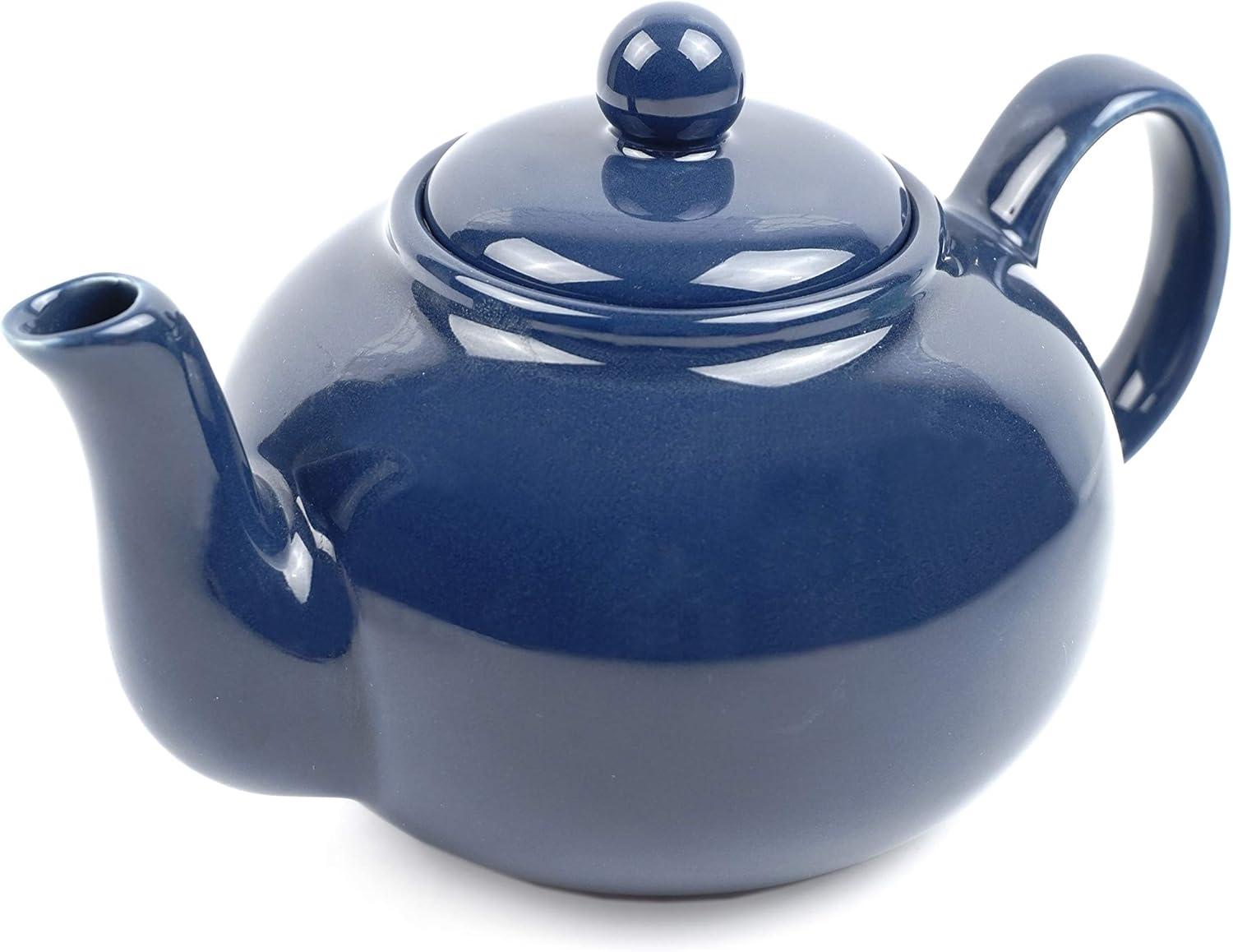 Compact Blue Stoneware Teapot with Large Spout, 16 oz