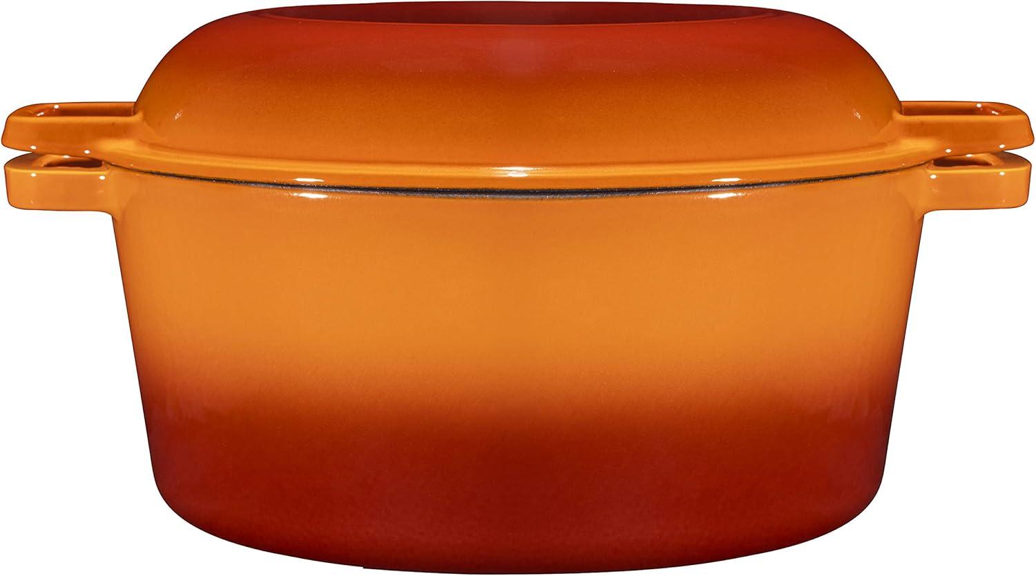 Bruntmor | 2 In 1 Enameled Cast Iron Double Dutch Oven Skillet Lid 5-Quart | 1