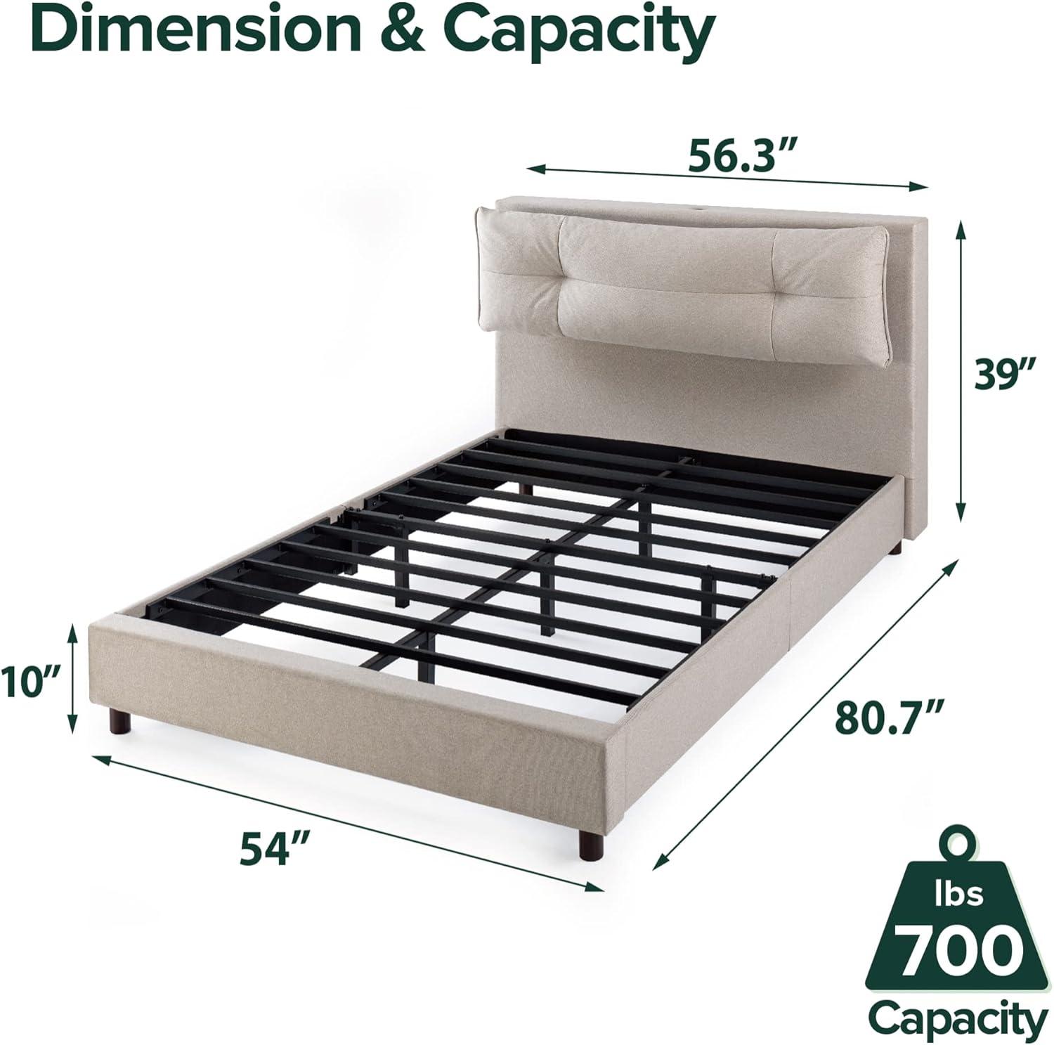 Zinus 39" Avery Platform Bed, Reclining Fabric Headboard and USB Ports, Beige, King