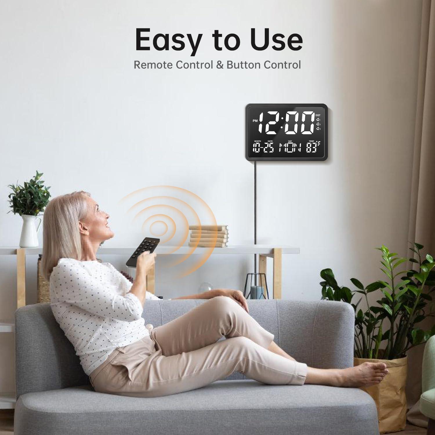 JALL 10.5" Digital Clock with Large Display, Calendar Day and Date, DST, Temperature, Dual Alarms, for Desk, Wall Mounted, Living Room, Bedroom, Gift for Elderly, Seniors, Dementia