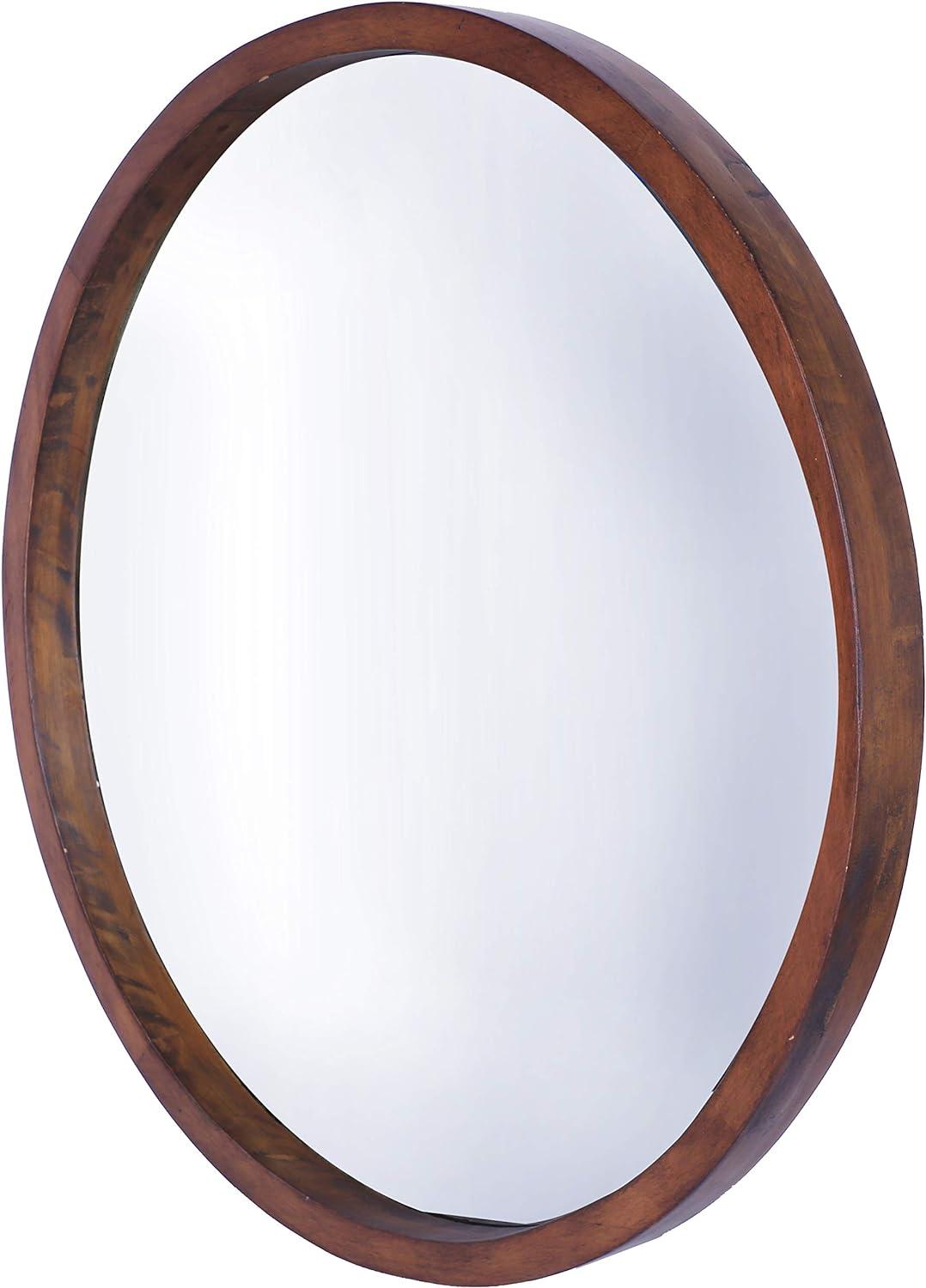 Elegant Walnut Brown 22" Round Wood Wall Mirror