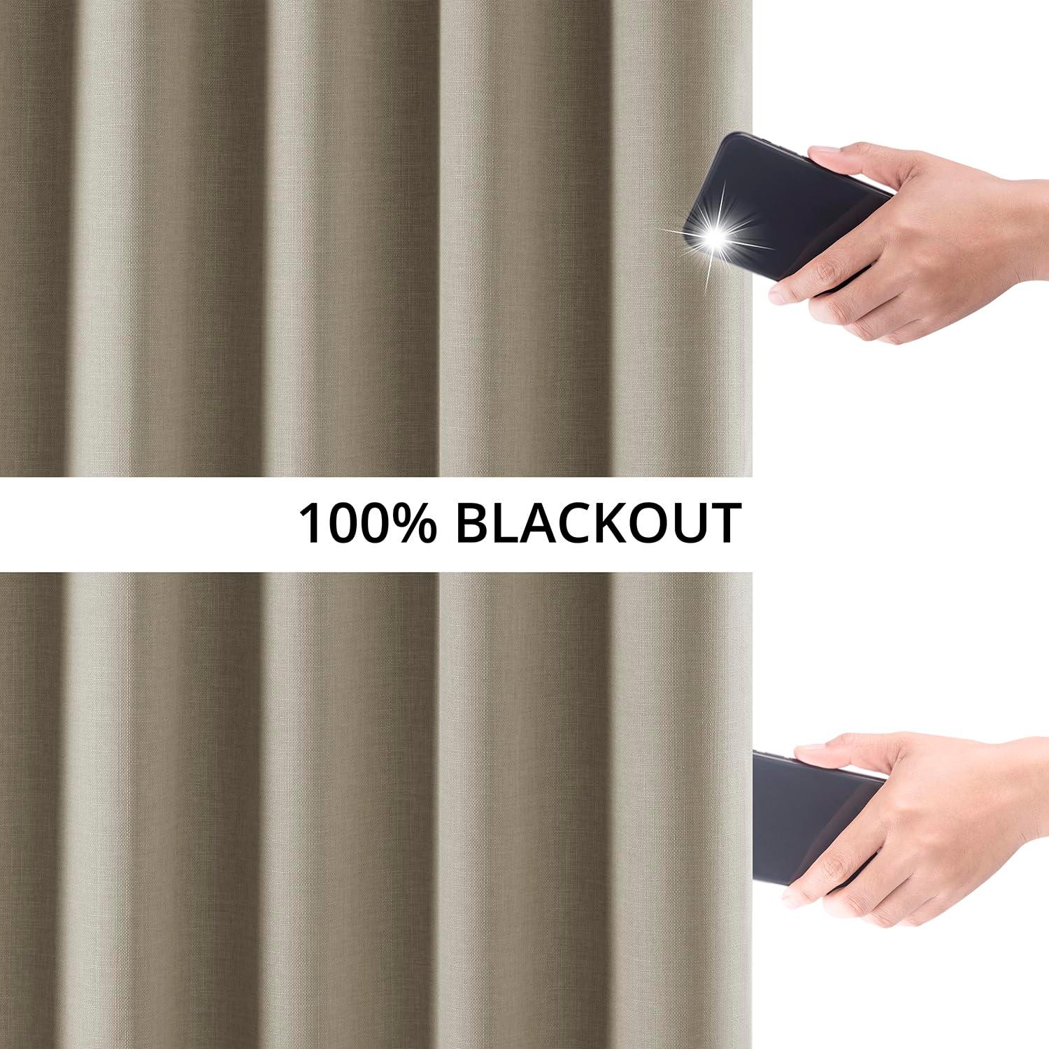 HPD HALF PRICE DRAPES Solid Thermal Insulated Blackout Curtains for Bedroom 84 Inches Long Curtain (1 Panel) Signature Blackout Linen Window Curtains for Living Room, 50W x 84L, Safari Tan