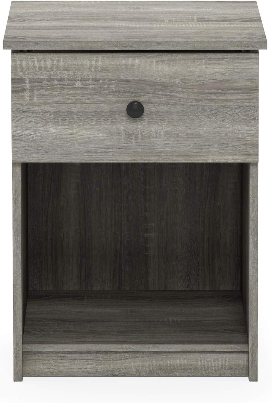 Furinno Lucca Nightstand with One Drawer, Set of 2, French Oak Grey