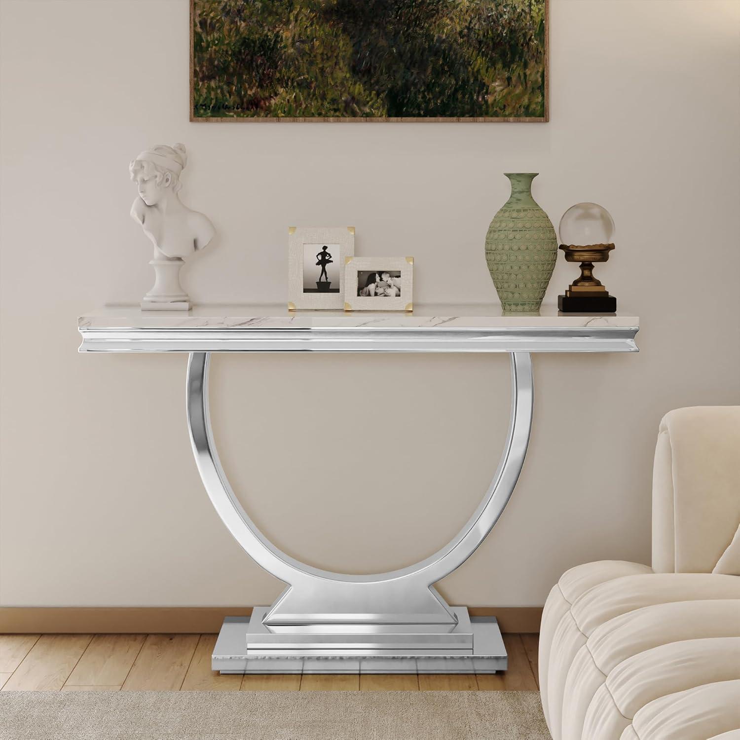 Rectangle Marble Coffee Table With Stainless Steel Base