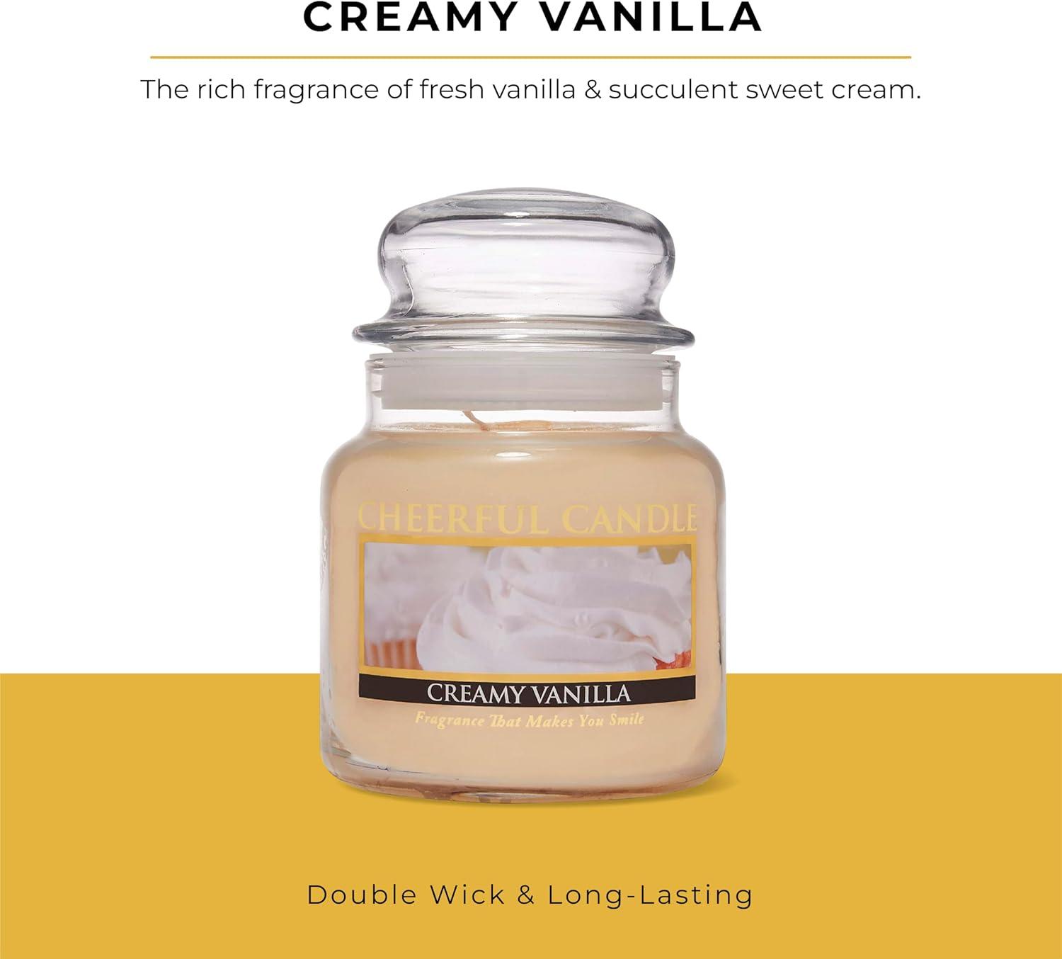 Creamy Vanilla Scented Glass Jar Candle with Lid, 16 oz