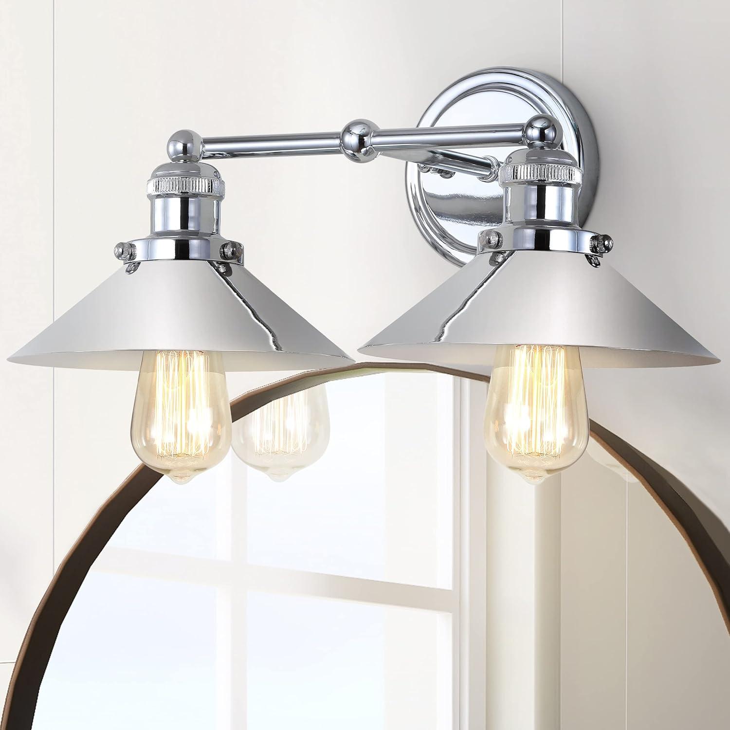 17.5" Metal June Vanity Wall Light Silver - JONATHAN Y: Chrome Finish, Industrial Style, ETL Listed, 2-Light Fixture